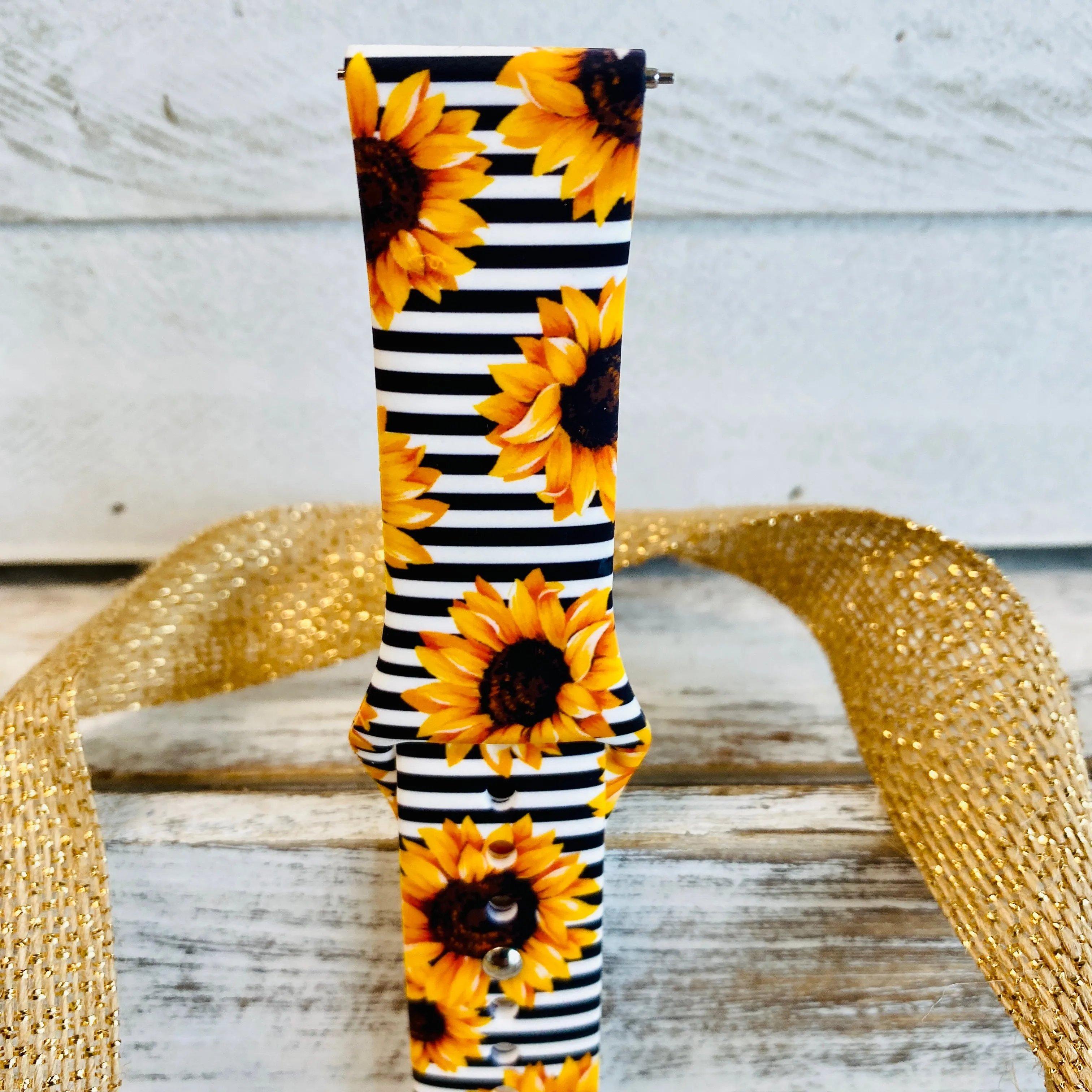 Pinstripe Sunflower Print Silicone Band For Fitbit Versa 1/2