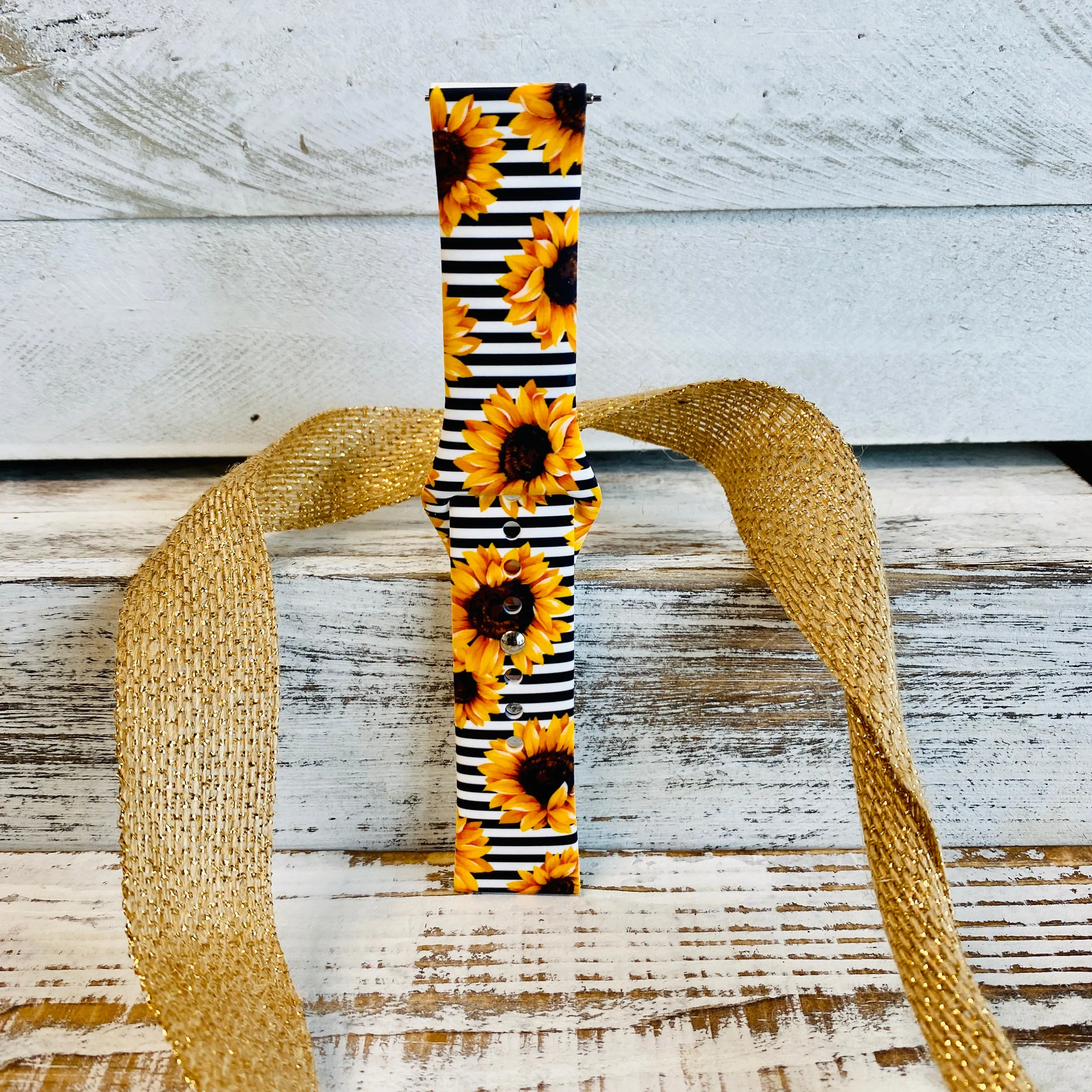 Pinstripe Sunflower Print Silicone Band For Fitbit Versa 1/2