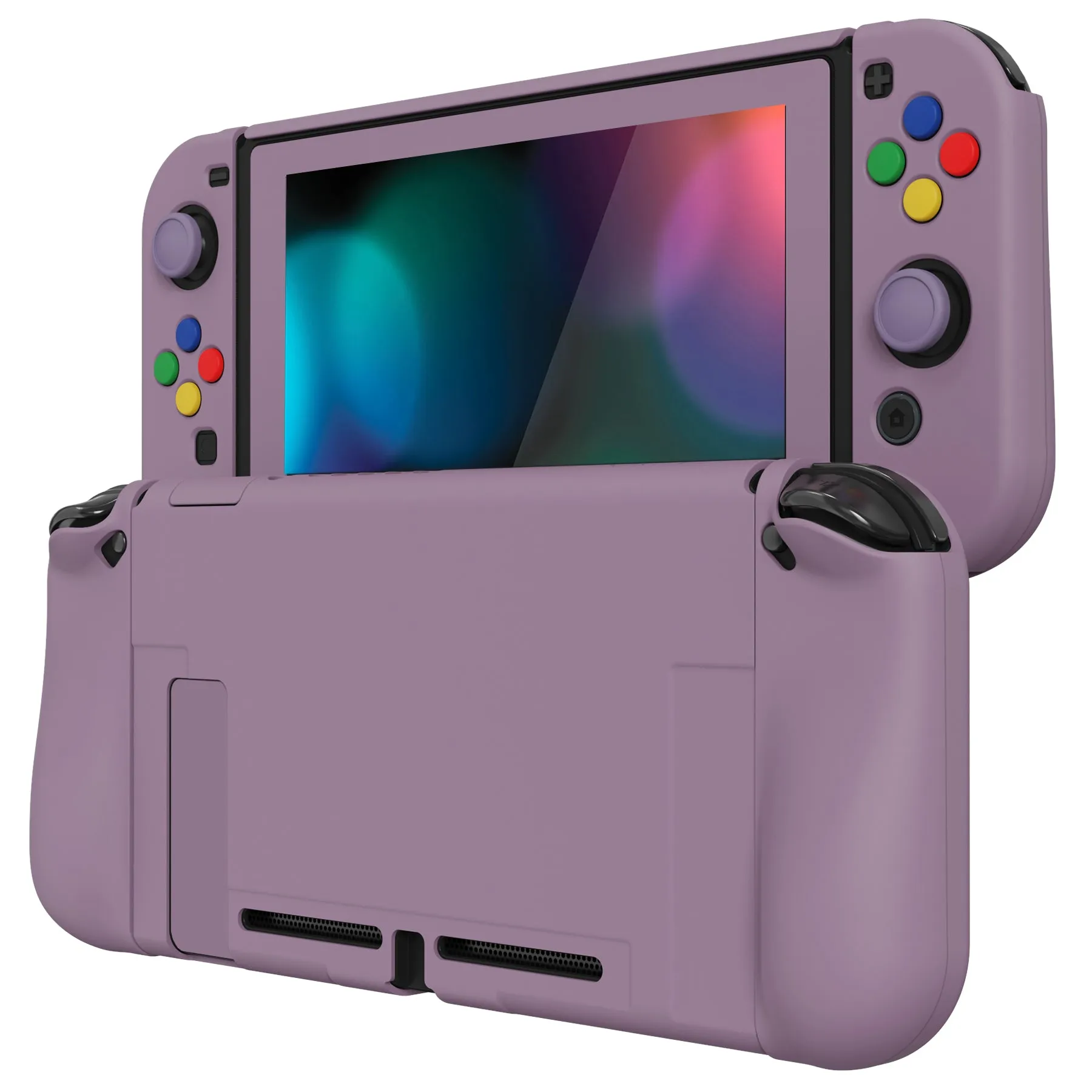 PlayVital AlterGrips Dockable Protective Case Ergonomic Grip Cover for Nintendo Switch, Interchangeable Joycon Cover w/Screen Protector & Thumb Grip Caps & Button Caps - Dark Grayish Violet - TNSYP3006