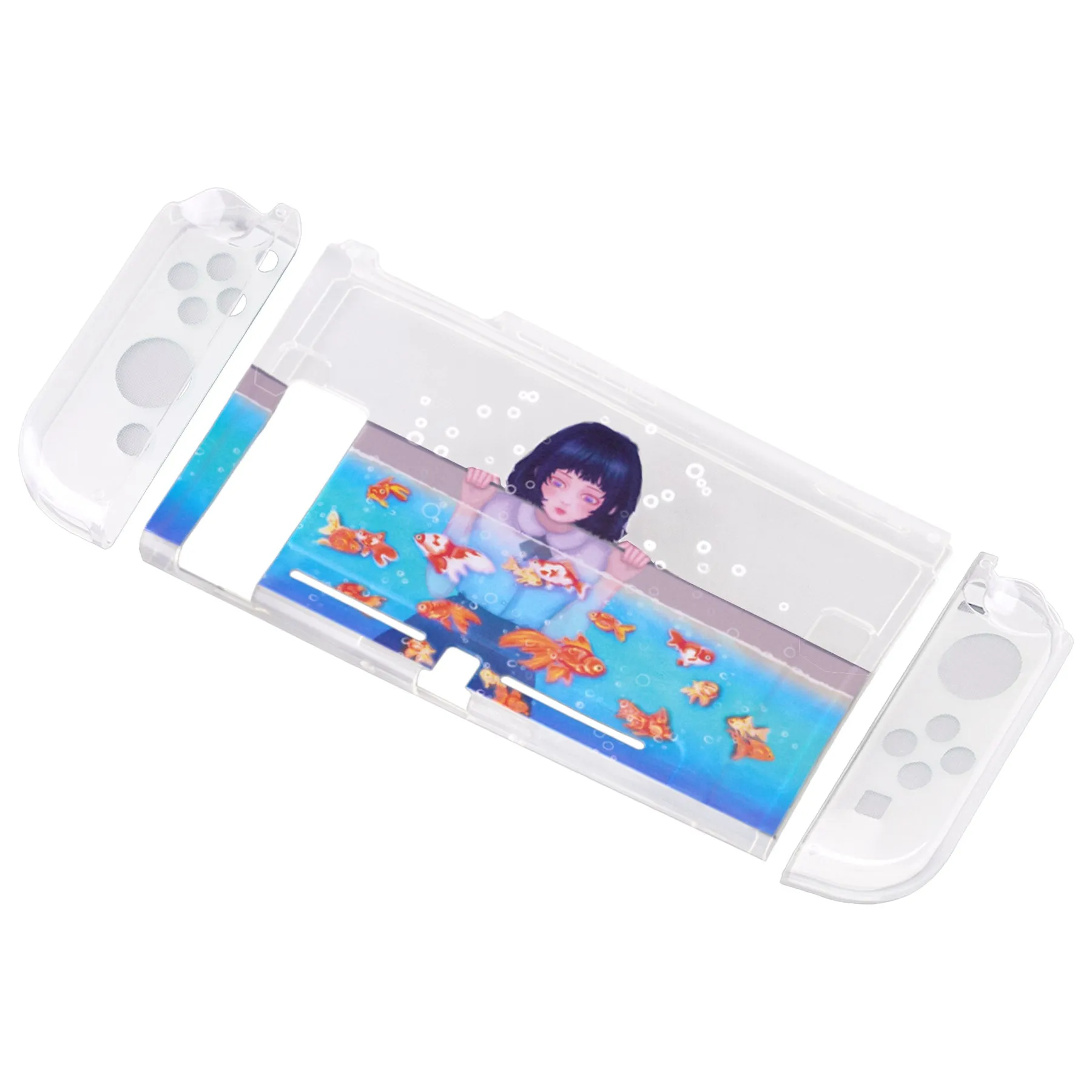 PlayVital Aquarium Girl Protective Case for NS, Soft TPU Slim Case Cover for NS Joycon Console with Colorful ABXY Direction Button Caps - NTU6029