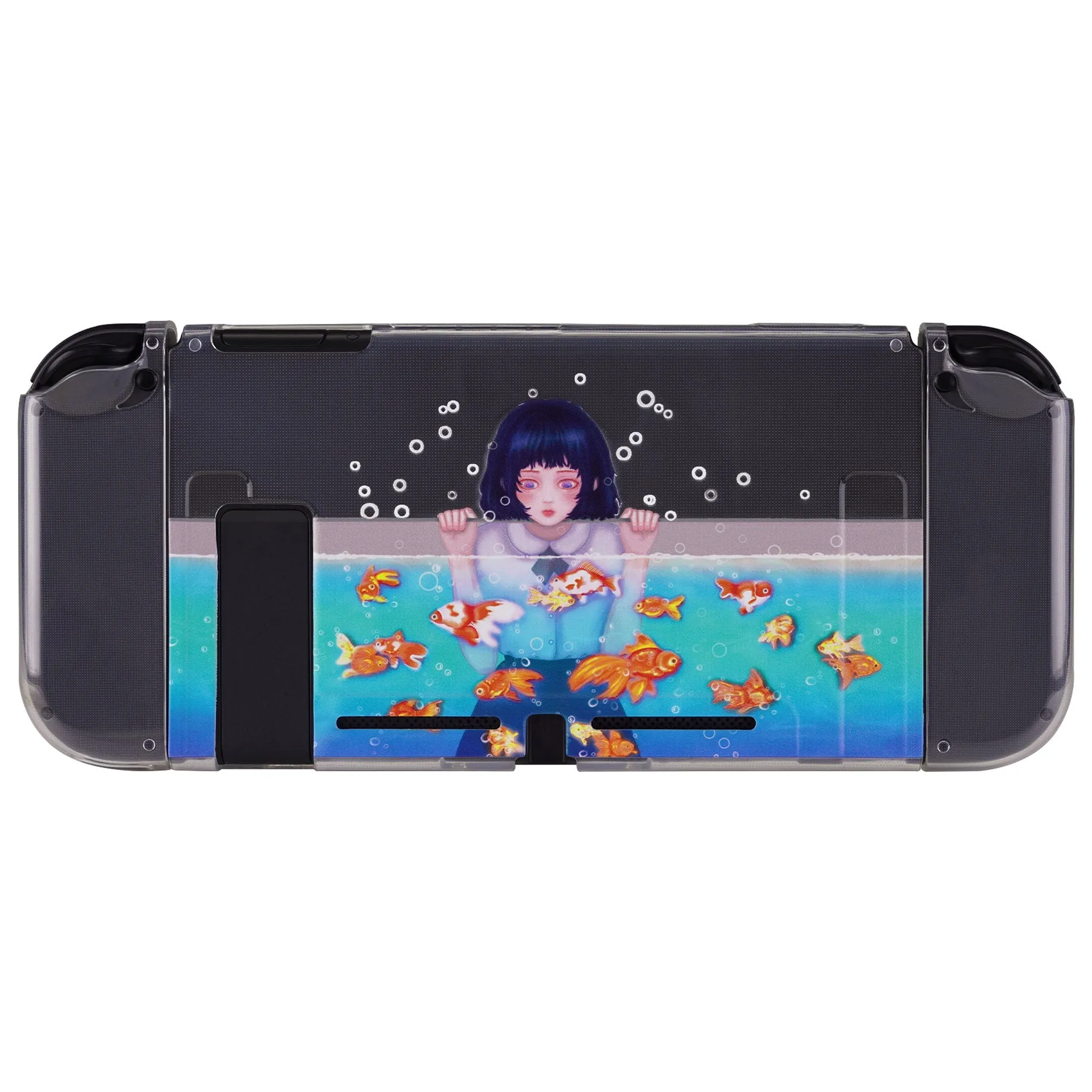 PlayVital Aquarium Girl Protective Case for NS, Soft TPU Slim Case Cover for NS Joycon Console with Colorful ABXY Direction Button Caps - NTU6029