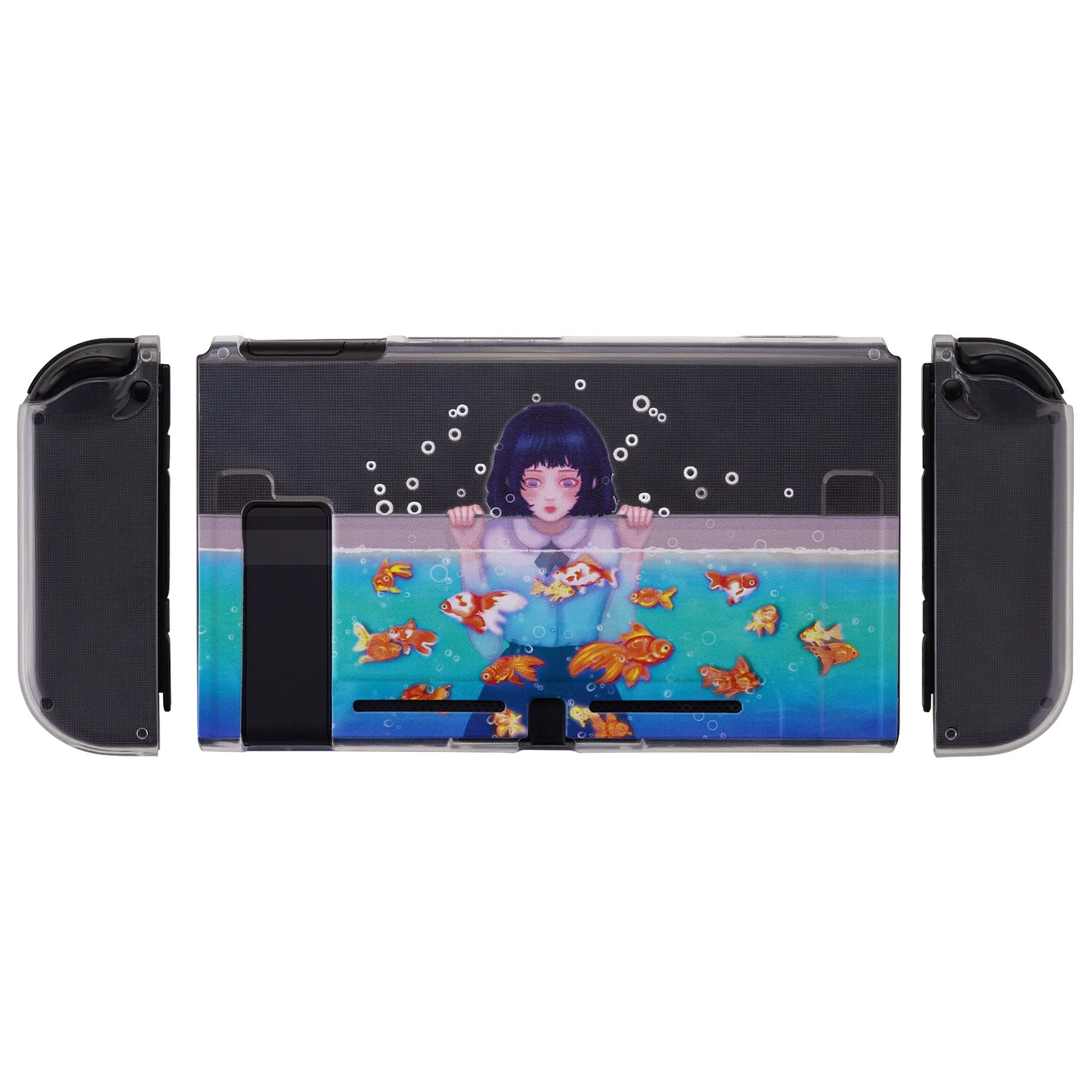 PlayVital Aquarium Girl Protective Case for NS, Soft TPU Slim Case Cover for NS Joycon Console with Colorful ABXY Direction Button Caps - NTU6029