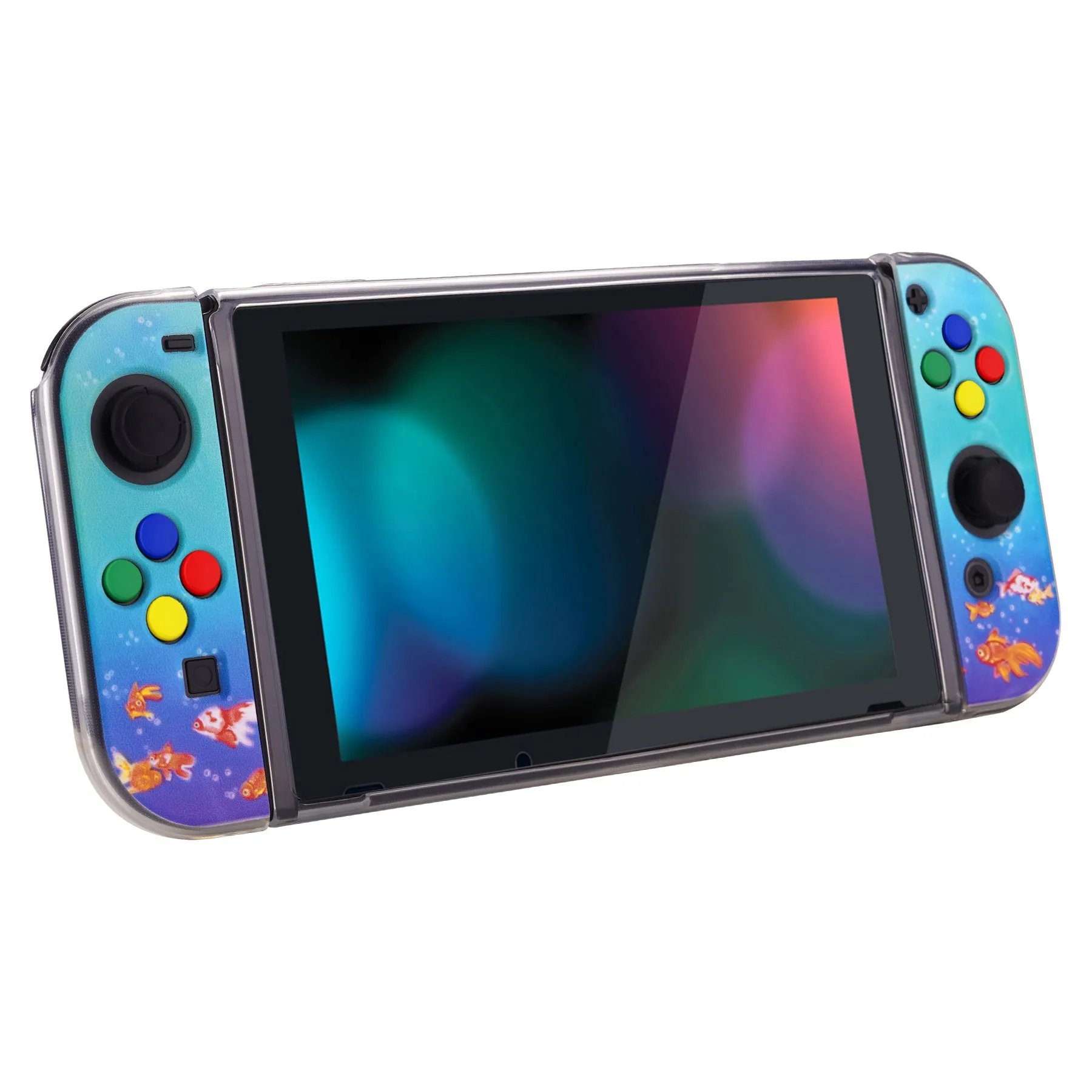 PlayVital Aquarium Girl Protective Case for NS, Soft TPU Slim Case Cover for NS Joycon Console with Colorful ABXY Direction Button Caps - NTU6029