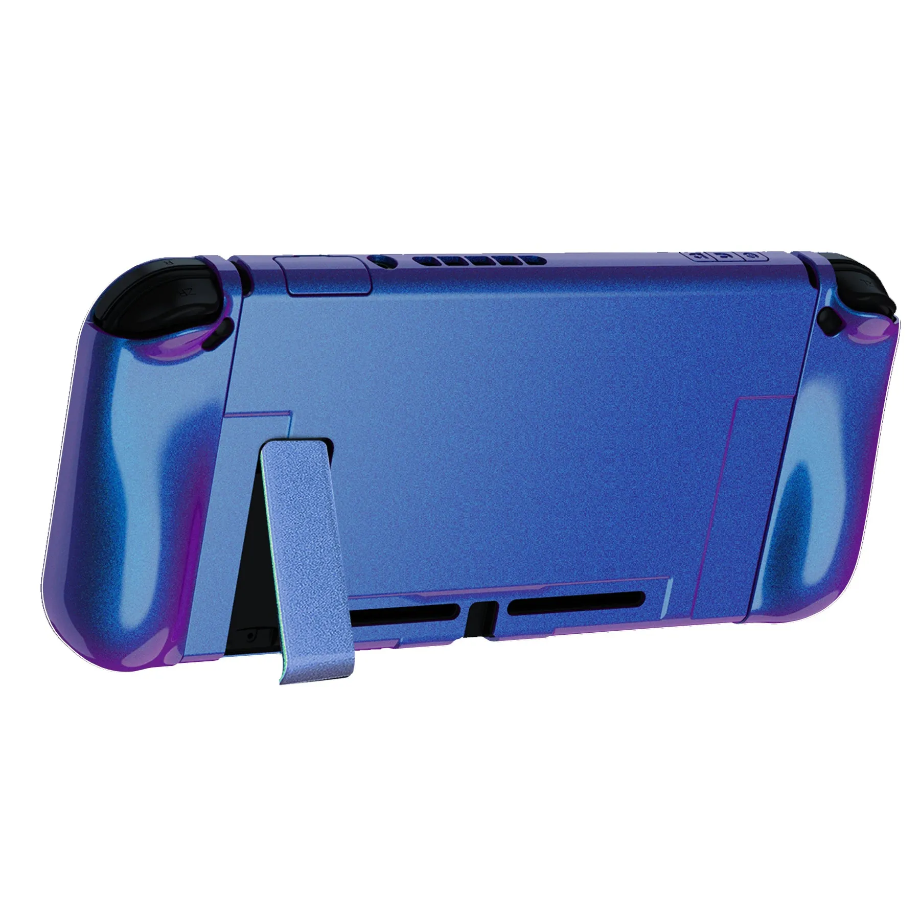 PlayVital UPGRADED Glossy Dockable Case Grip Cover for NS Switch, Ergonomic Protective Case for NS Switch, Separable Protector Hard Shell for Joycon - Chameleon Purple Blue - ANSP3001