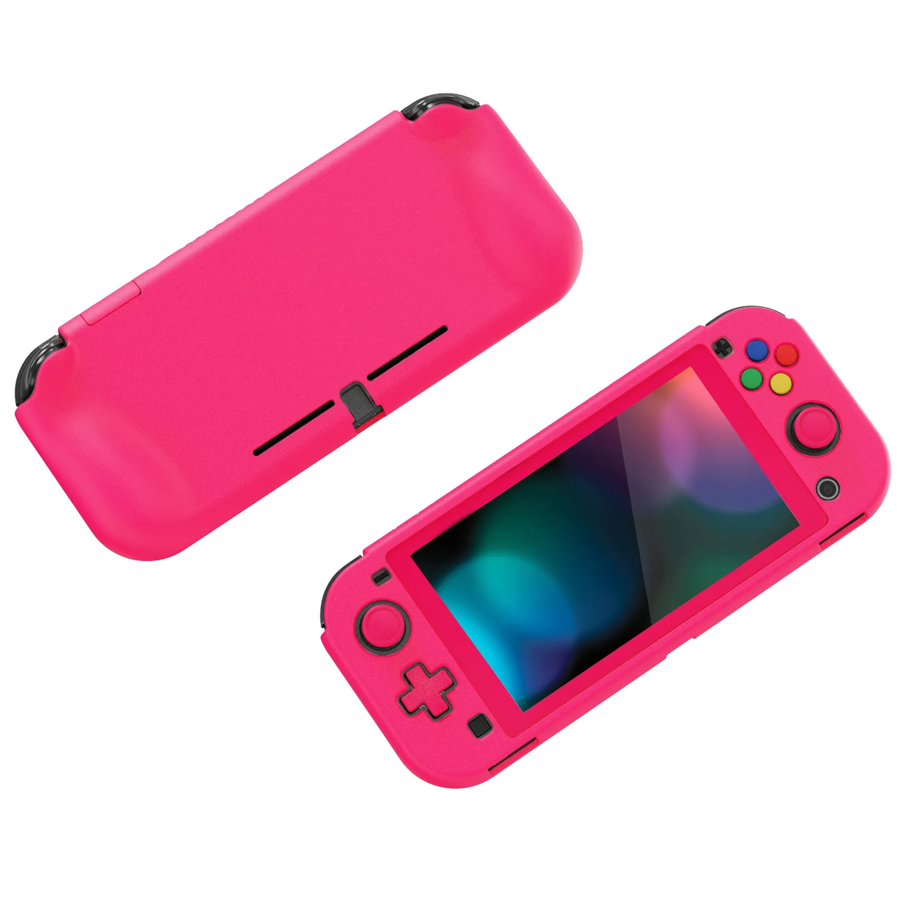 PlayVital ZealProtect Protective Case for Nintendo Switch Lite, Hard Shell Ergonomic Grip Cover for Switch Lite with Screen Protector & Thumb Grip Caps & Button Caps - Bright Pink - PSLYP3016