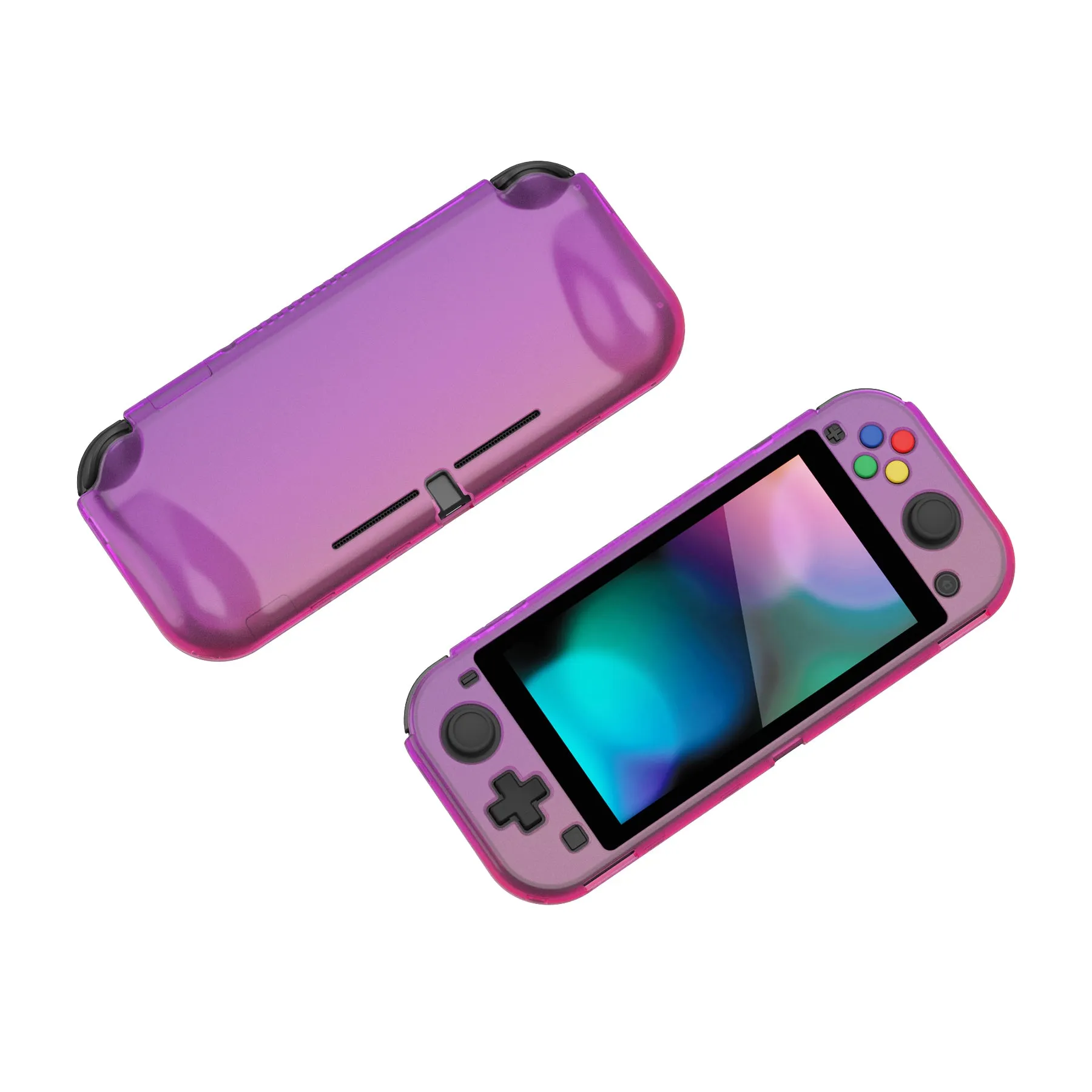 PlayVital ZealProtect Protective Case for Nintendo Switch Lite, Hard Shell Ergonomic Grip Cover for Switch Lite with Screen Protector & Thumb Grip Caps & Button Caps - Clear Atomic Purple Rose Red - PSLYP3012