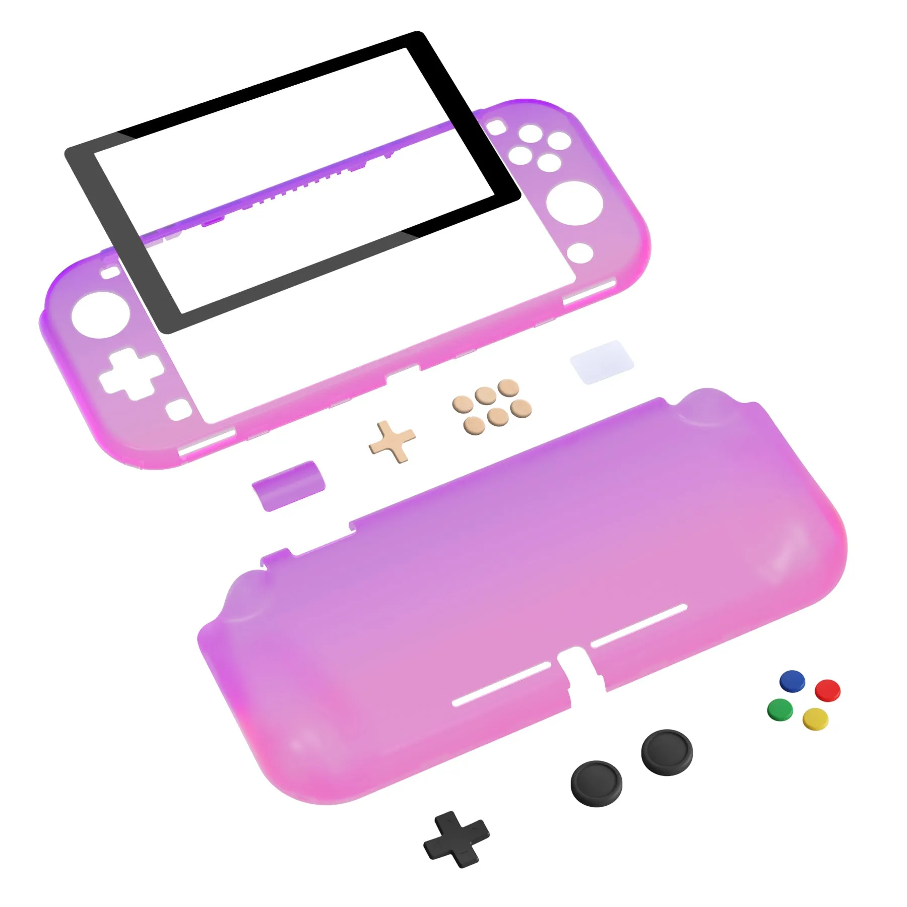 PlayVital ZealProtect Protective Case for Nintendo Switch Lite, Hard Shell Ergonomic Grip Cover for Switch Lite with Screen Protector & Thumb Grip Caps & Button Caps - Clear Atomic Purple Rose Red - PSLYP3012