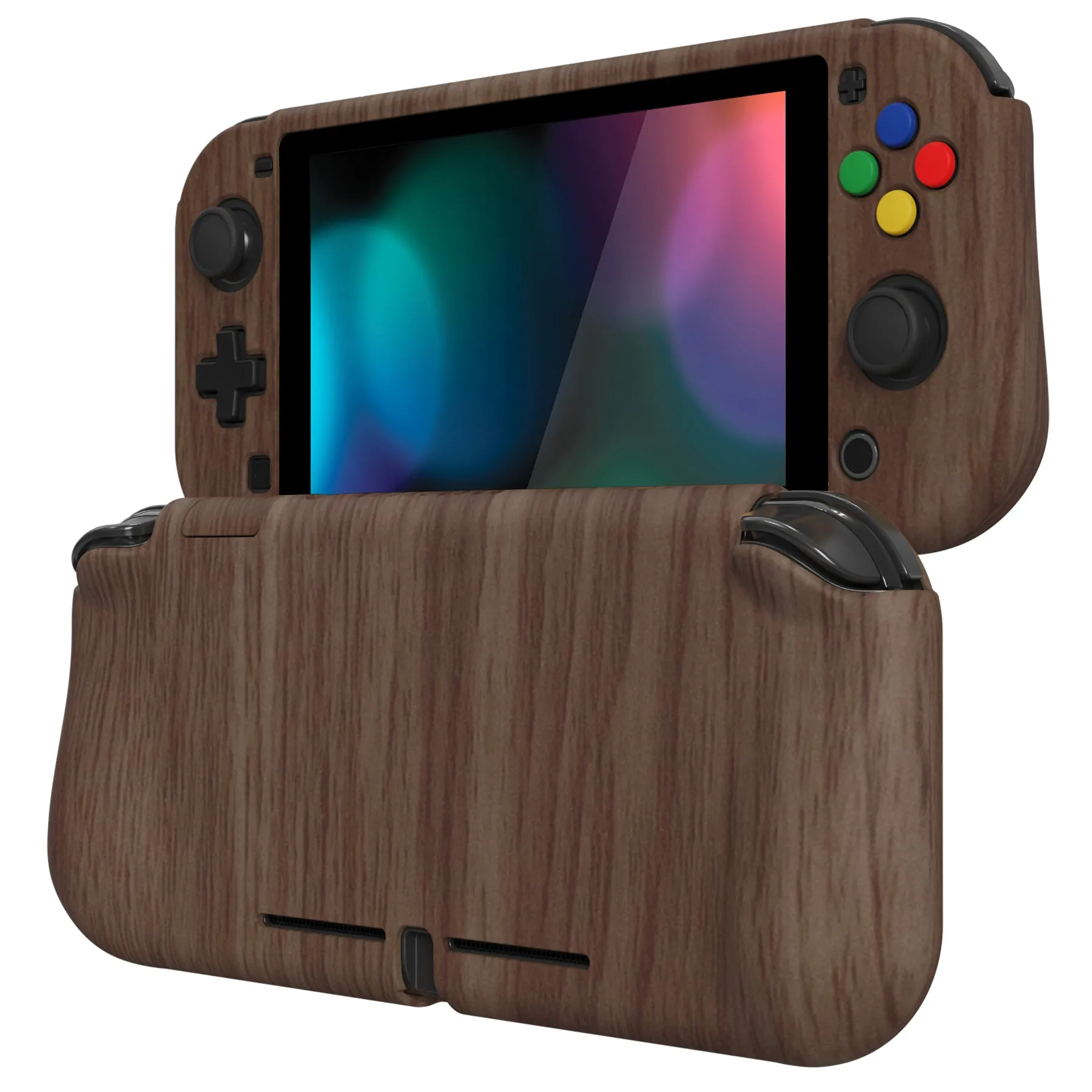 PlayVital ZealProtect Protective Case for Nintendo Switch Lite, Hard Shell Ergonomic Grip Cover for Switch Lite w/Screen Protector & Thumb Grip Caps & Button Caps - Wood Grain - PSLYS2001