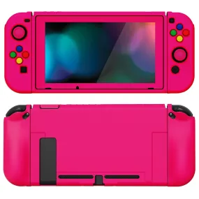 PlayVital ZealProtect Soft Protective Case for Nintendo Switch, Flexible Cover Protector for Nintendo Switch with Tempered Glass Screen Protector & Thumb Grip Caps & ABXY Direction Button Caps - Bright Pink - RNSYM5013