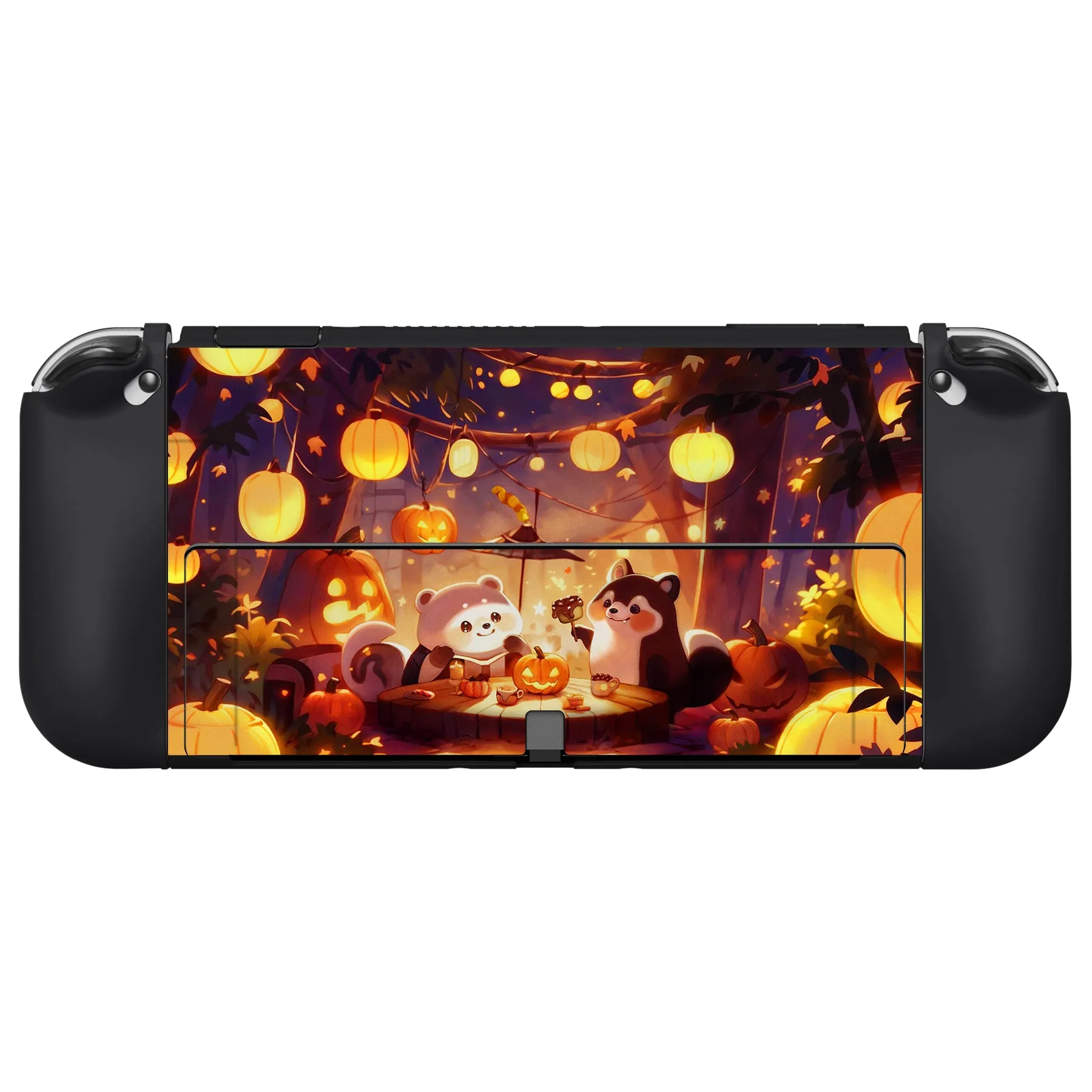 PlayVital ZealProtect Soft Protective Case for Switch OLED, Flexible Protector Joycon Grip Cover for Switch OLED with Thumb Grip Caps & ABXY Direction Button Caps - Halloween Pumpkin Fest - XSOYV6043