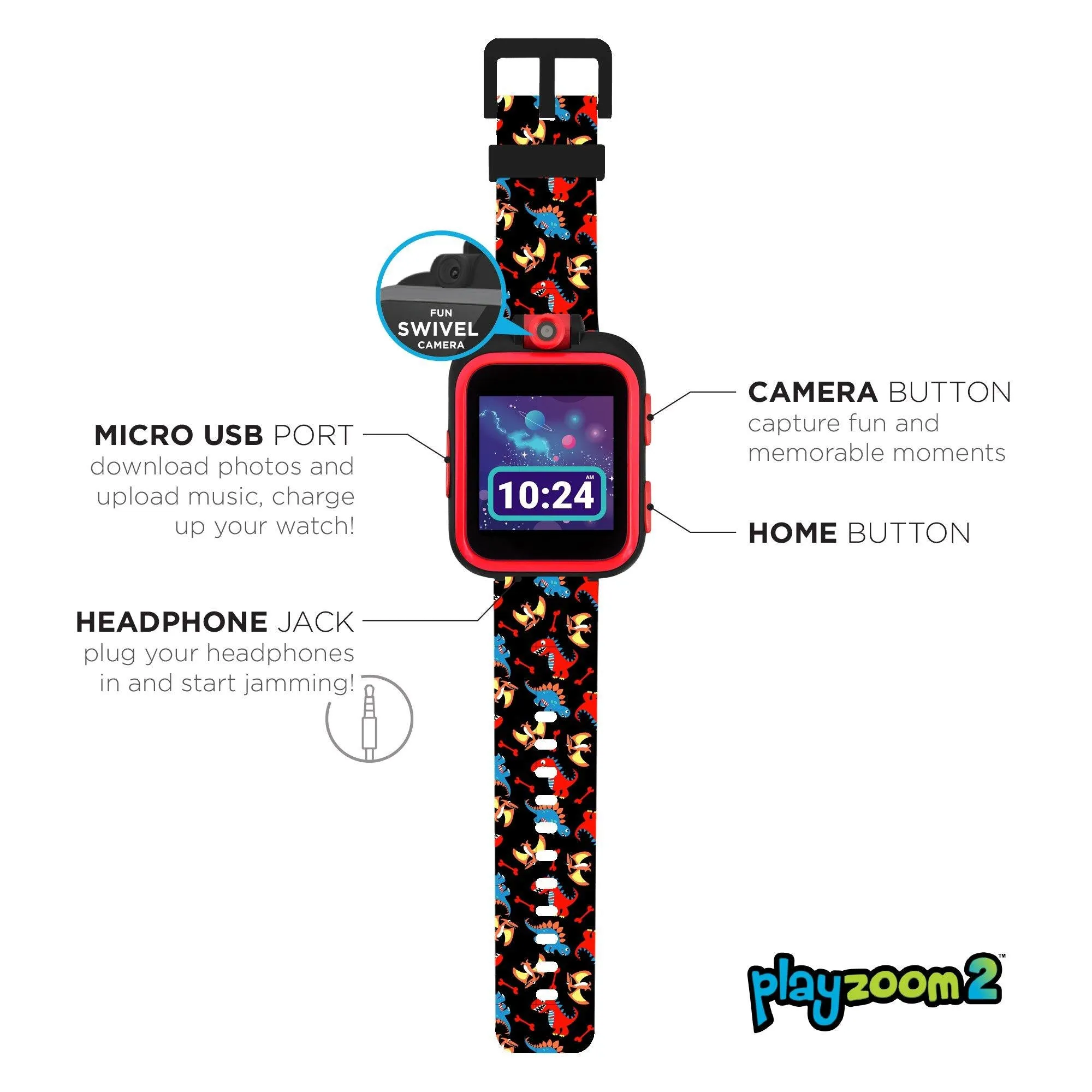 PlayZoom 2 Kids Smartwatch: Black Dinosaur Print