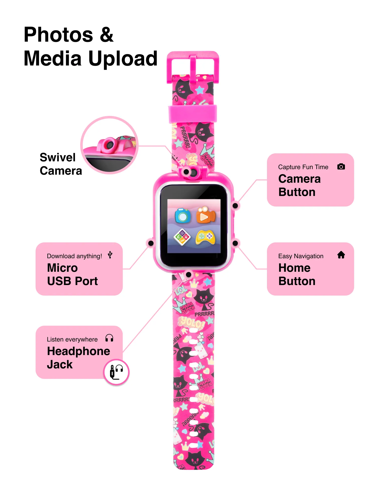 PlayZoom 2 Kids Smartwatch: Fuchsia Kitty Cats Print