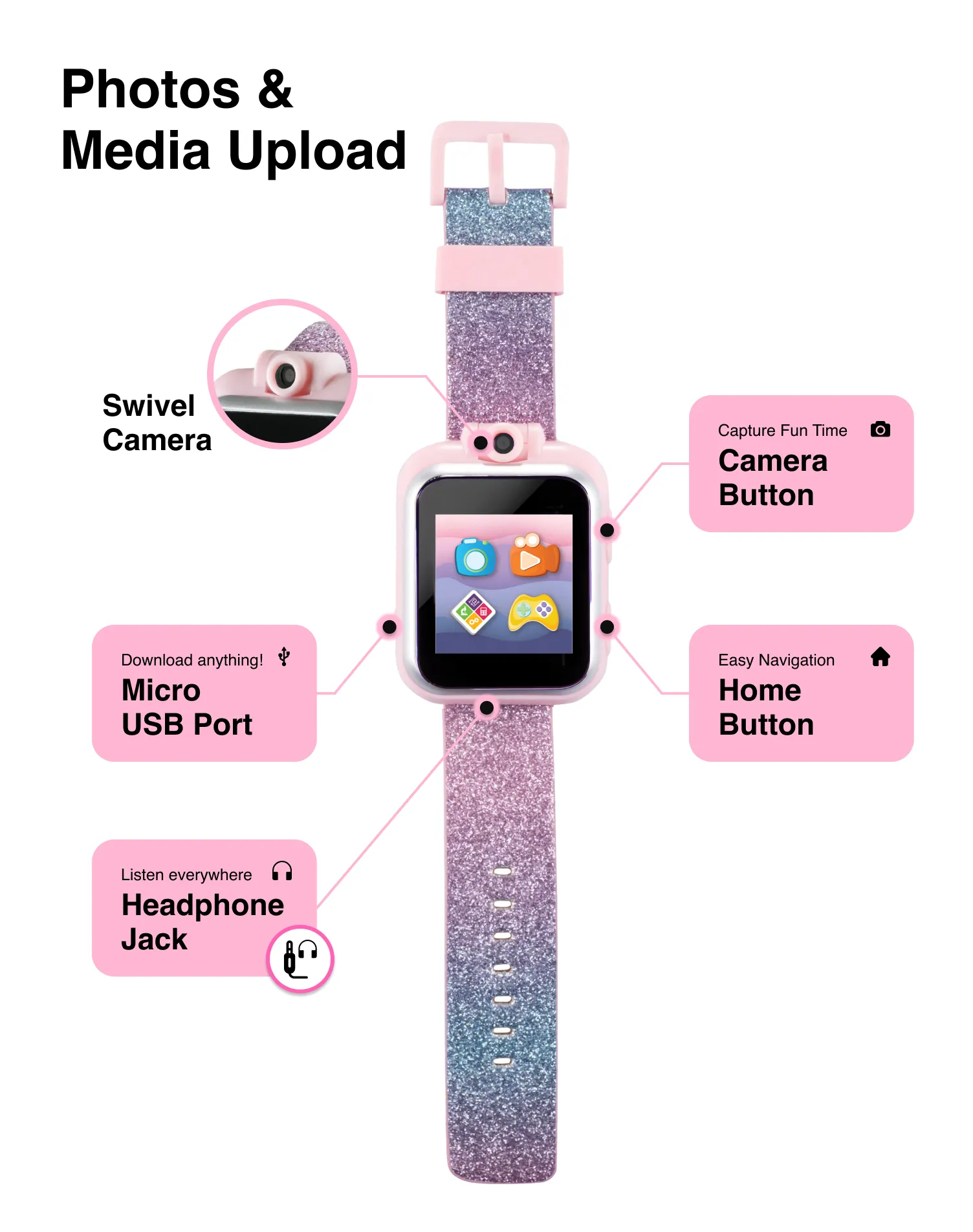 PlayZoom 2 Kids Smartwatch: Pastel Blue and Pink Glitter