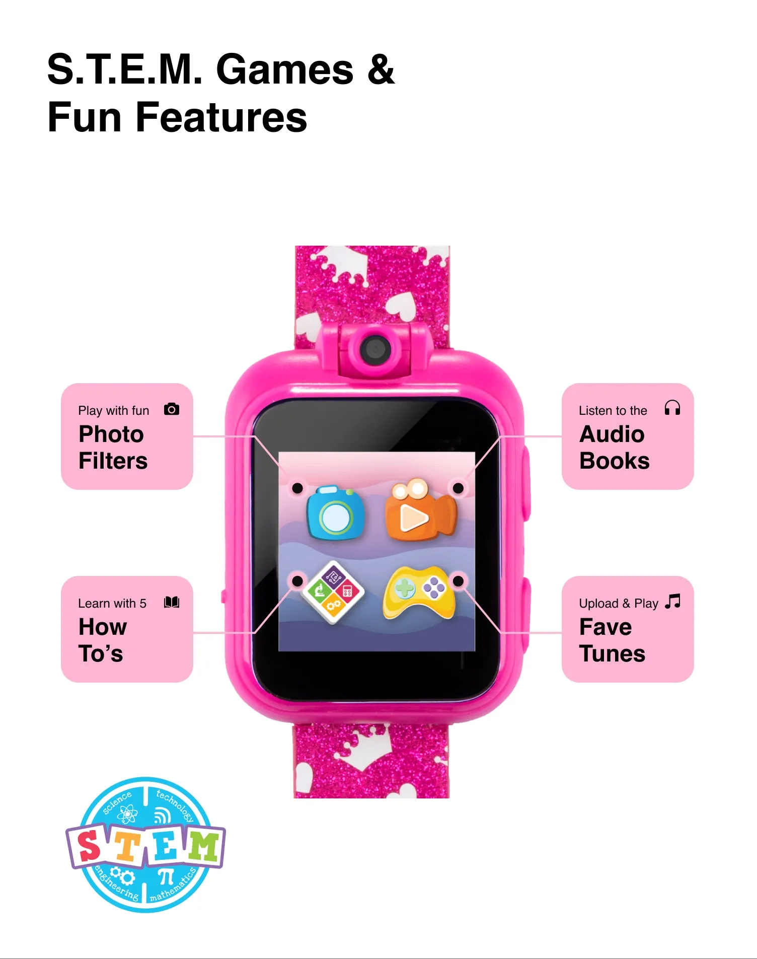 PlayZoom Kids Smartwatch with Headphones: Fuchsia Multi with Crown