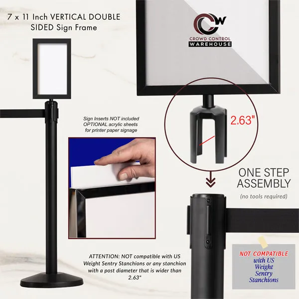 Post Top Sign Frame for CCW Series Retractable Belt Barriers