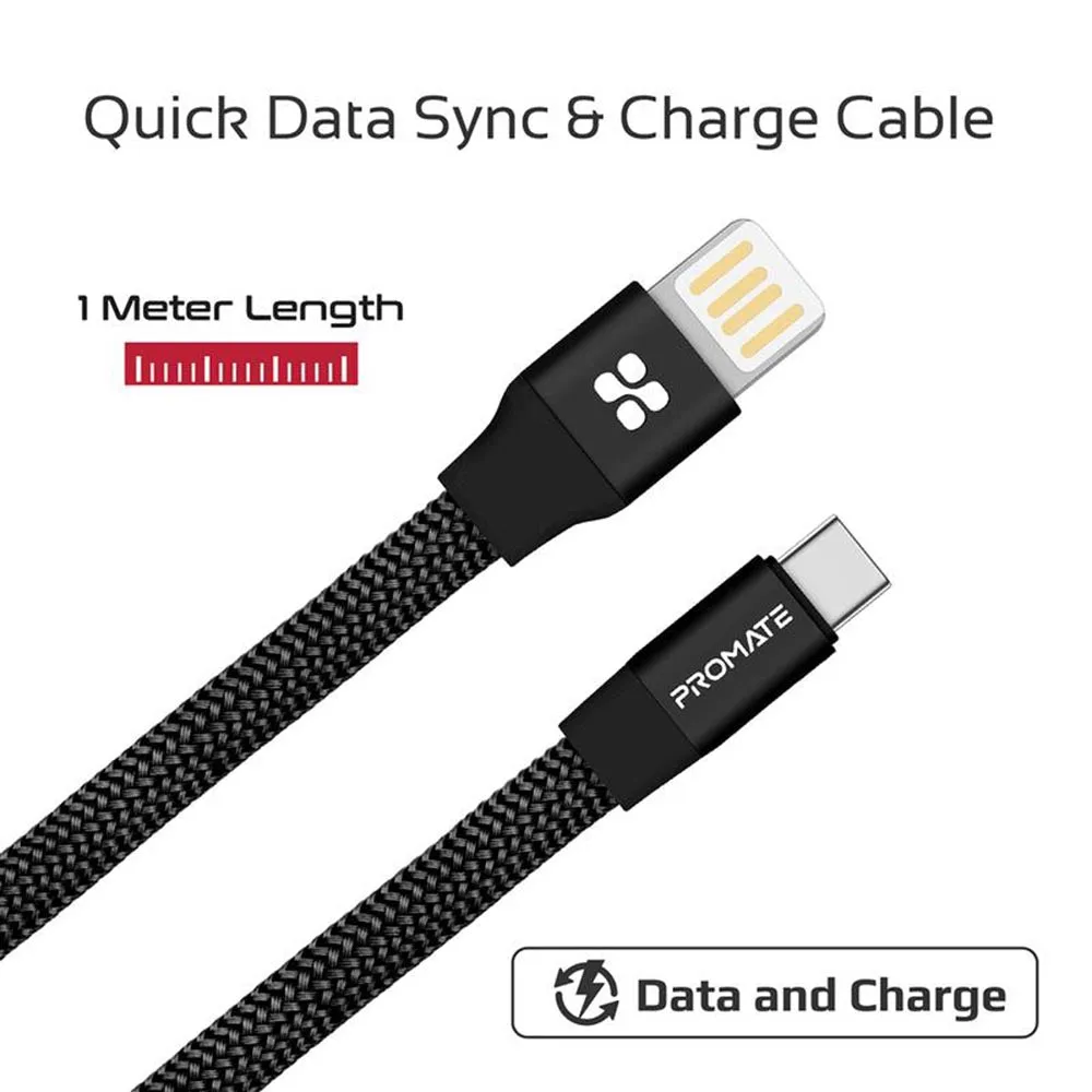 Promate Coiline-C USB-C to USB-A Braided Cable