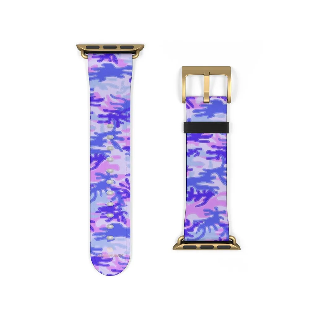 Purple Camo Watch Band, Pink Camo Military Print 38mm/42mm Watch Band For Apple Watches- Made in USA