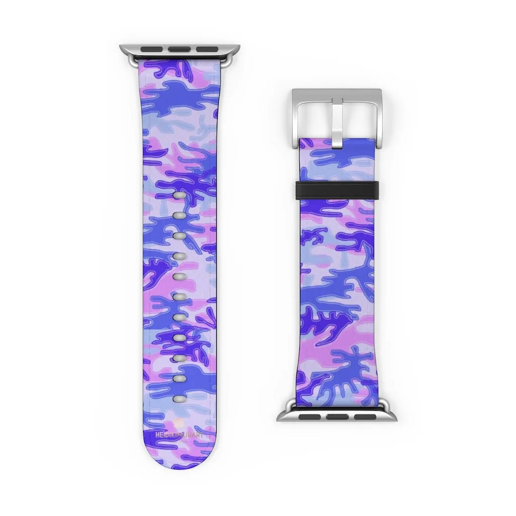 Purple Camo Watch Band, Pink Camo Military Print 38mm/42mm Watch Band For Apple Watches- Made in USA