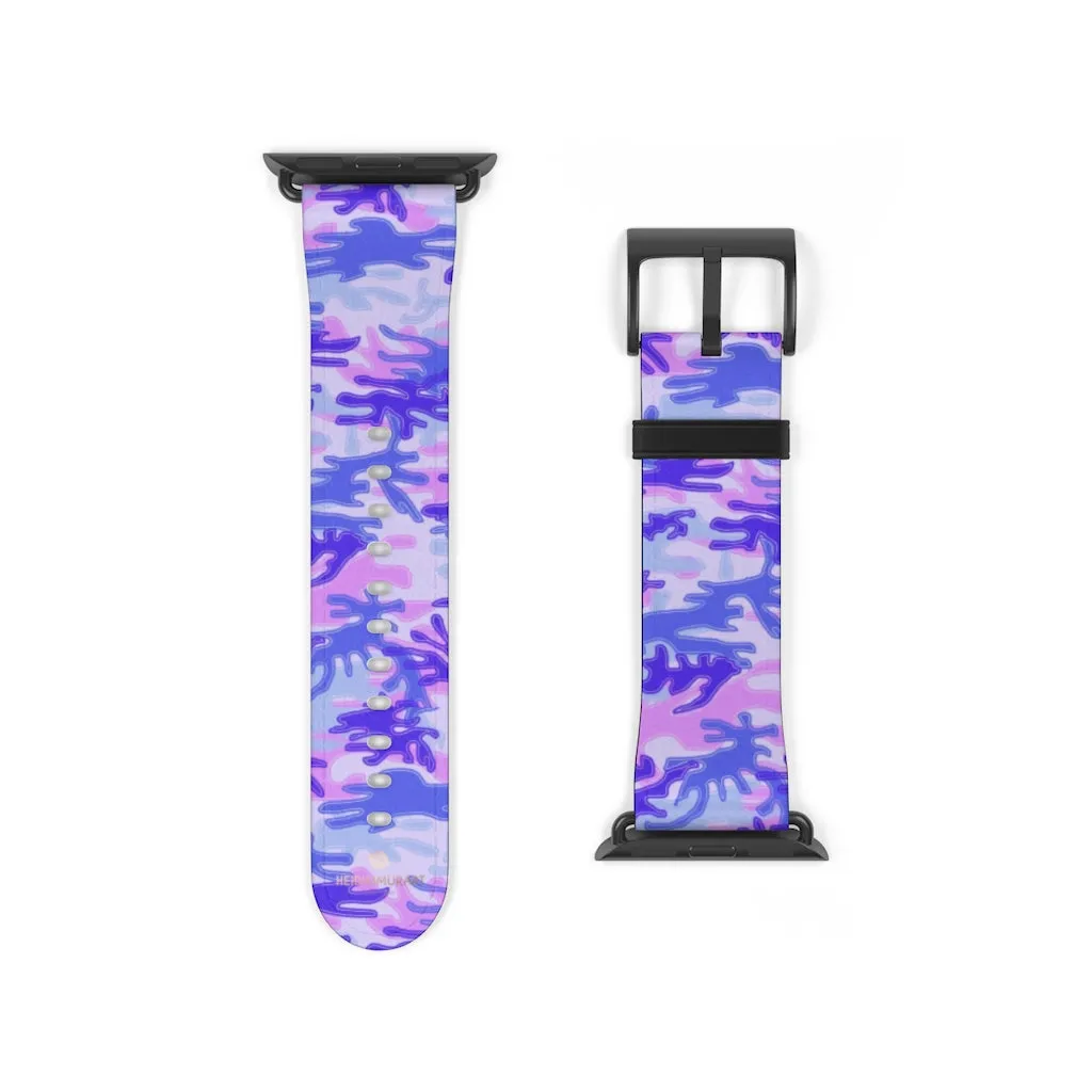 Purple Camo Watch Band, Pink Camo Military Print 38mm/42mm Watch Band For Apple Watches- Made in USA