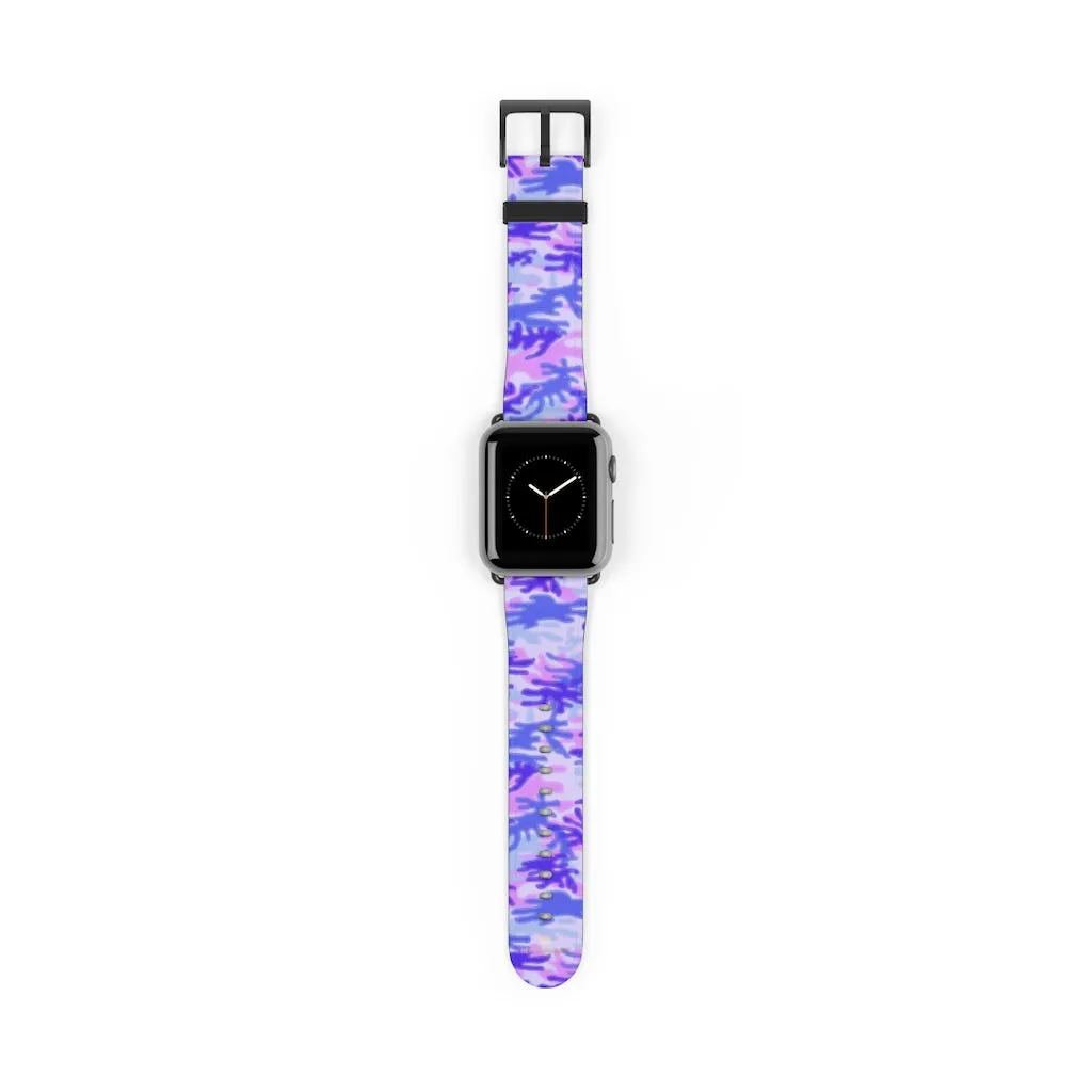 Purple Camo Watch Band, Pink Camo Military Print 38mm/42mm Watch Band For Apple Watches- Made in USA