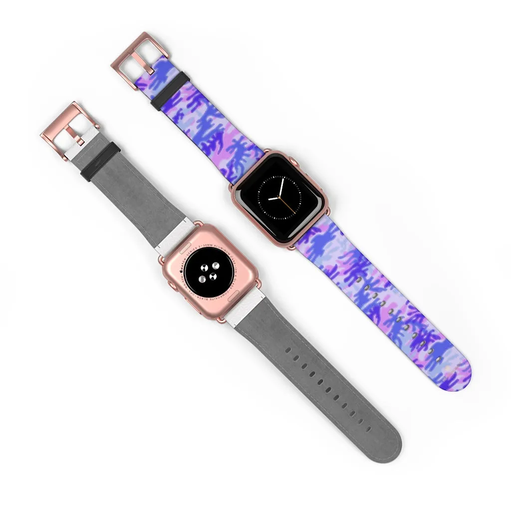 Purple Camo Watch Band, Pink Camo Military Print 38mm/42mm Watch Band For Apple Watches- Made in USA