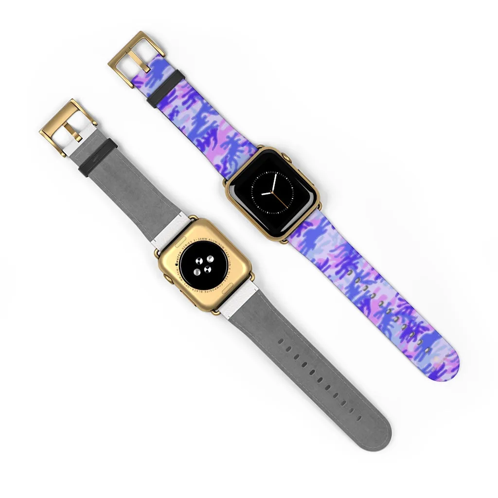 Purple Camo Watch Band, Pink Camo Military Print 38mm/42mm Watch Band For Apple Watches- Made in USA