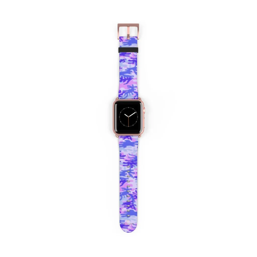 Purple Camo Watch Band, Pink Camo Military Print 38mm/42mm Watch Band For Apple Watches- Made in USA