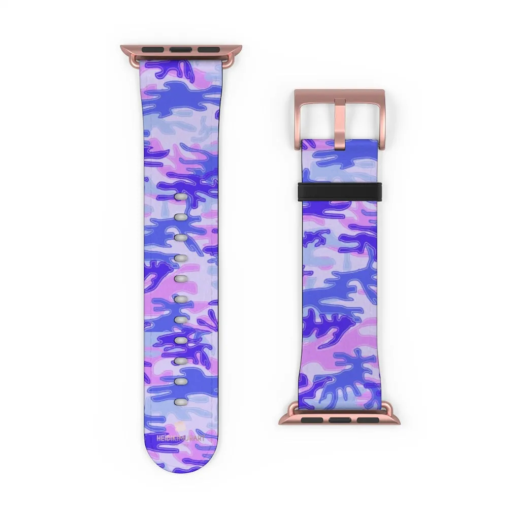 Purple Camo Watch Band, Pink Camo Military Print 38mm/42mm Watch Band For Apple Watches- Made in USA