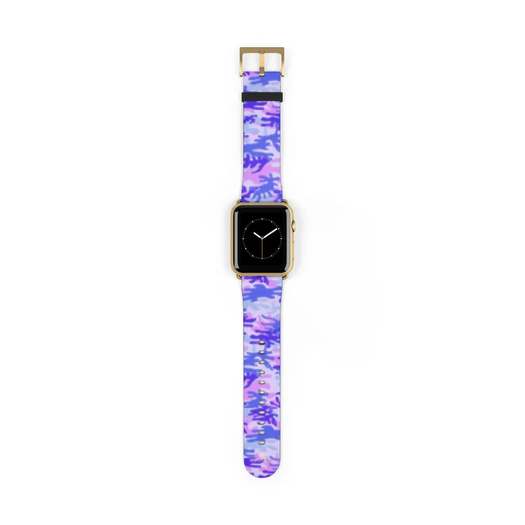 Purple Camo Watch Band, Pink Camo Military Print 38mm/42mm Watch Band For Apple Watches- Made in USA