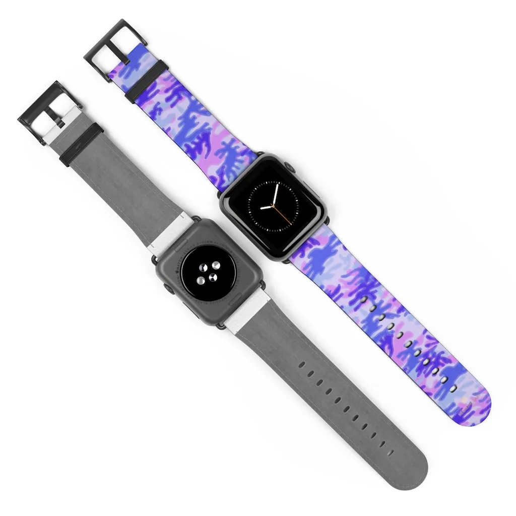 Purple Camo Watch Band, Pink Camo Military Print 38mm/42mm Watch Band For Apple Watches- Made in USA