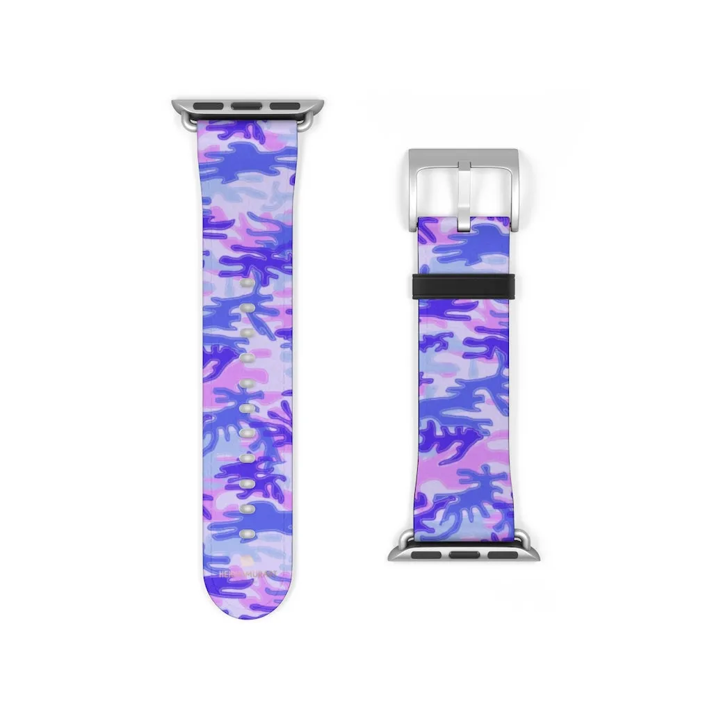 Purple Camo Watch Band, Pink Camo Military Print 38mm/42mm Watch Band For Apple Watches- Made in USA