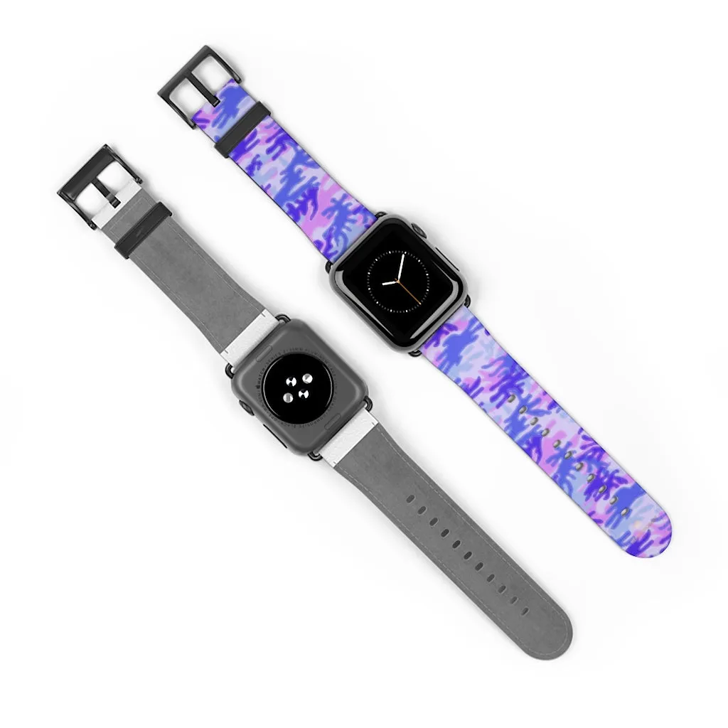 Purple Camo Watch Band, Pink Camo Military Print 38mm/42mm Watch Band For Apple Watches- Made in USA