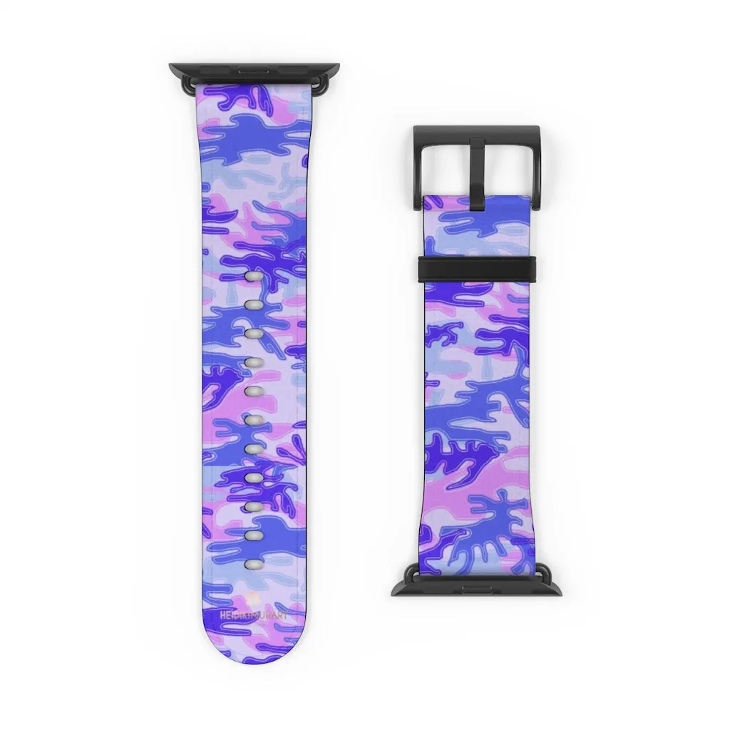 Purple Camo Watch Band, Pink Camo Military Print 38mm/42mm Watch Band For Apple Watches- Made in USA