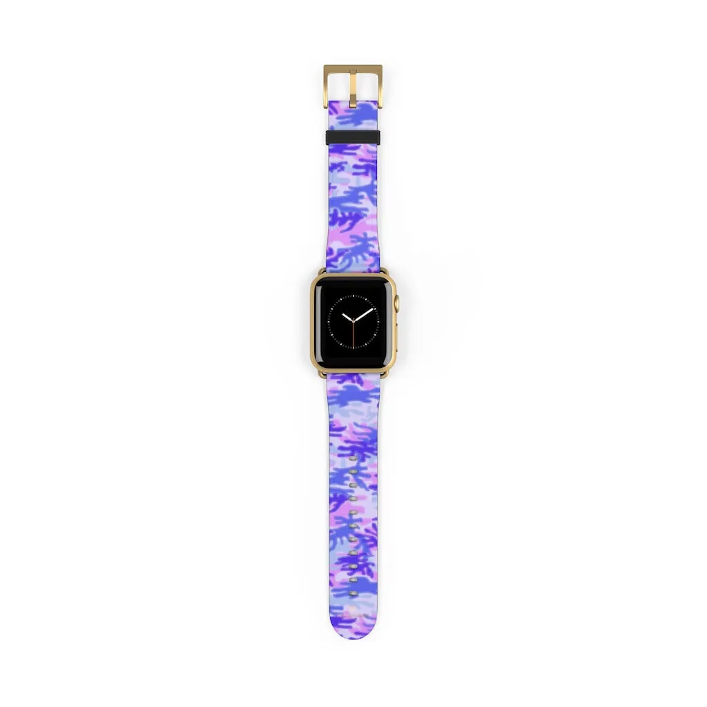 Purple Camo Watch Band, Pink Camo Military Print 38mm/42mm Watch Band For Apple Watches- Made in USA