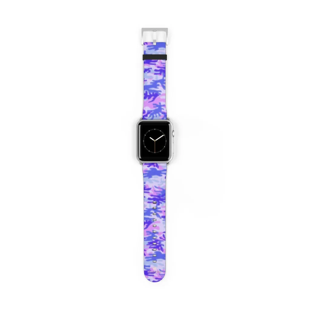 Purple Camo Watch Band, Pink Camo Military Print 38mm/42mm Watch Band For Apple Watches- Made in USA