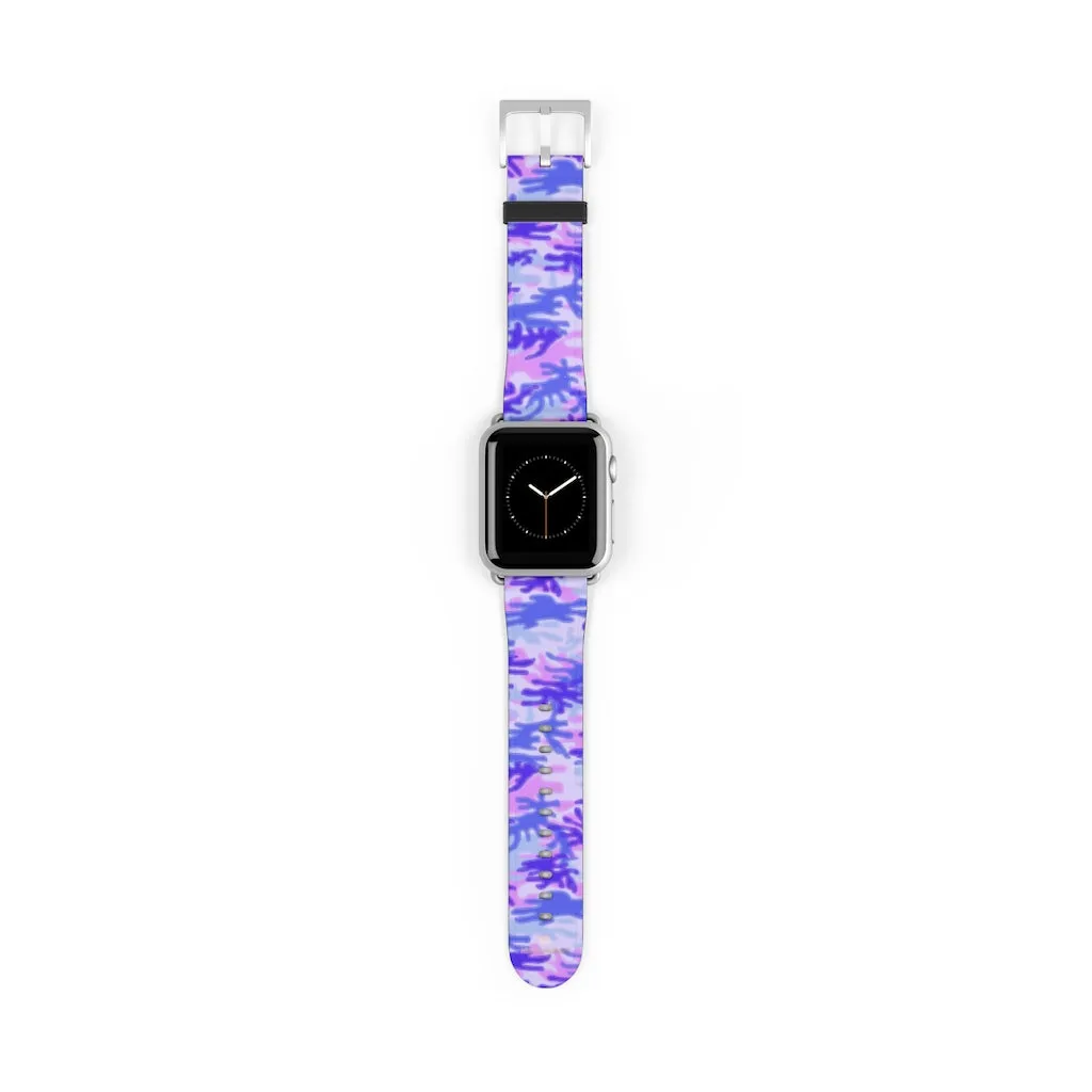 Purple Camo Watch Band, Pink Camo Military Print 38mm/42mm Watch Band For Apple Watches- Made in USA