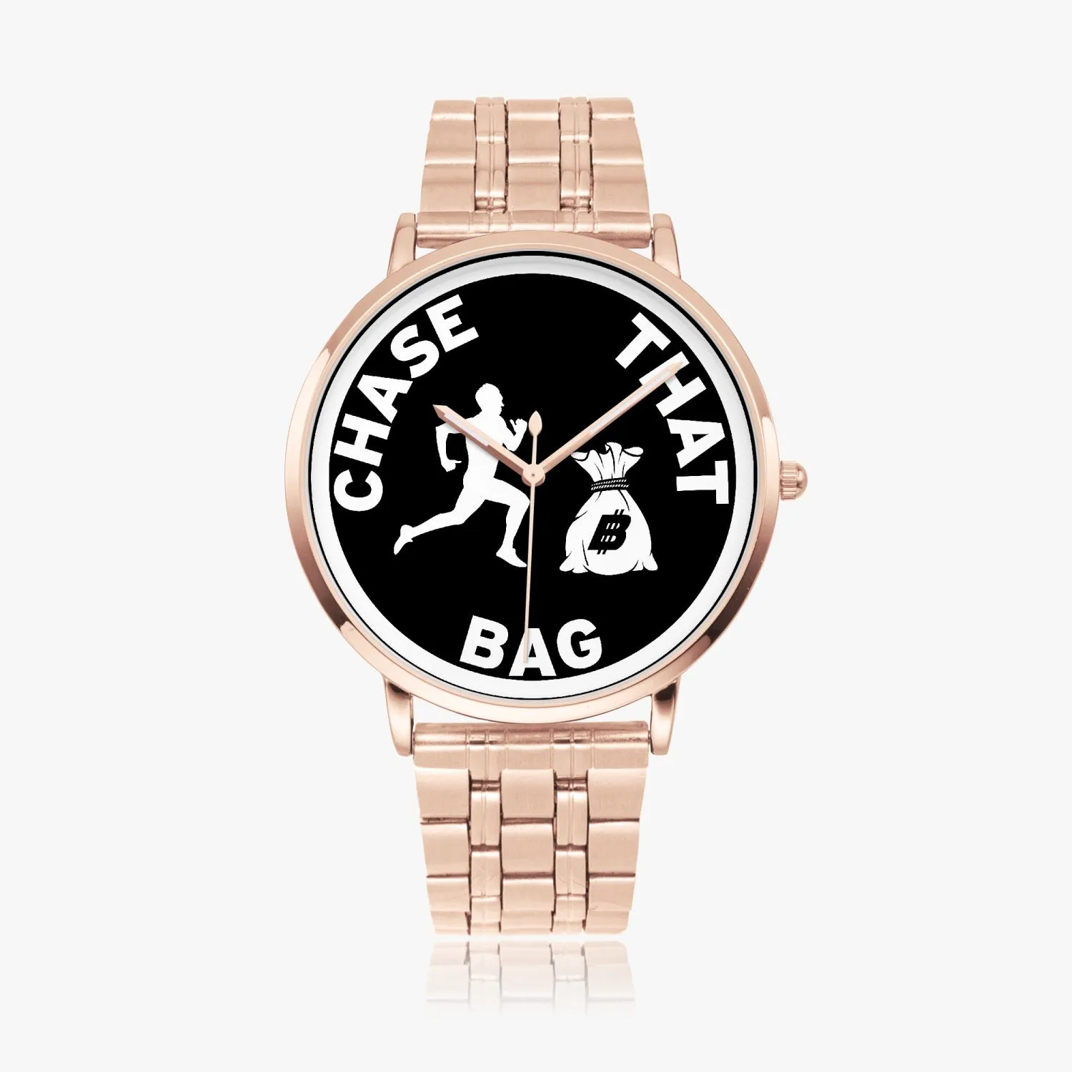 "Chase That Bag" Black (White logo) Instafamous Steel Strap Quartz watch