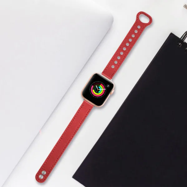 Red Genuine Leather Apple Watch Band (for small wrist) 紅色真皮Apple 錶帶 (適合小手腕) (KCWATCH1056a)