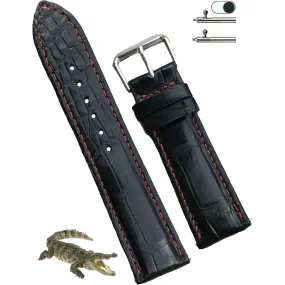 Red Hand Stitching Alligator Leather Watch Band |  Handmade Crocodile Quick Release Replacement Wristwatch Strap | DH-15