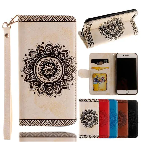 Retro Flip Leather Wallet Style Phone Cases For iPhone 7 6 6S Plus 5 5S SE Cover Luxury Mandala Henna Floral Flower Pattern Capa