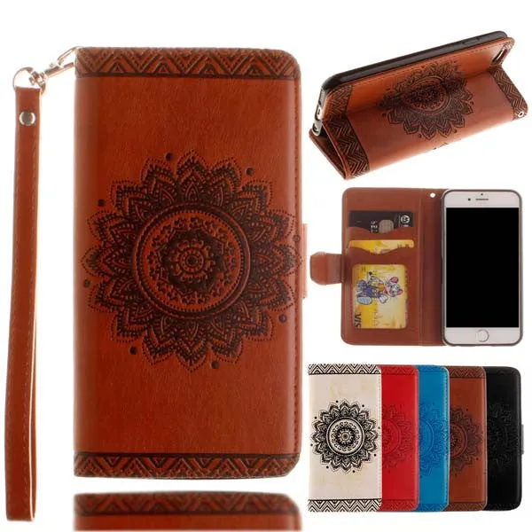 Retro Flip Leather Wallet Style Phone Cases For iPhone 7 6 6S Plus 5 5S SE Cover Luxury Mandala Henna Floral Flower Pattern Capa