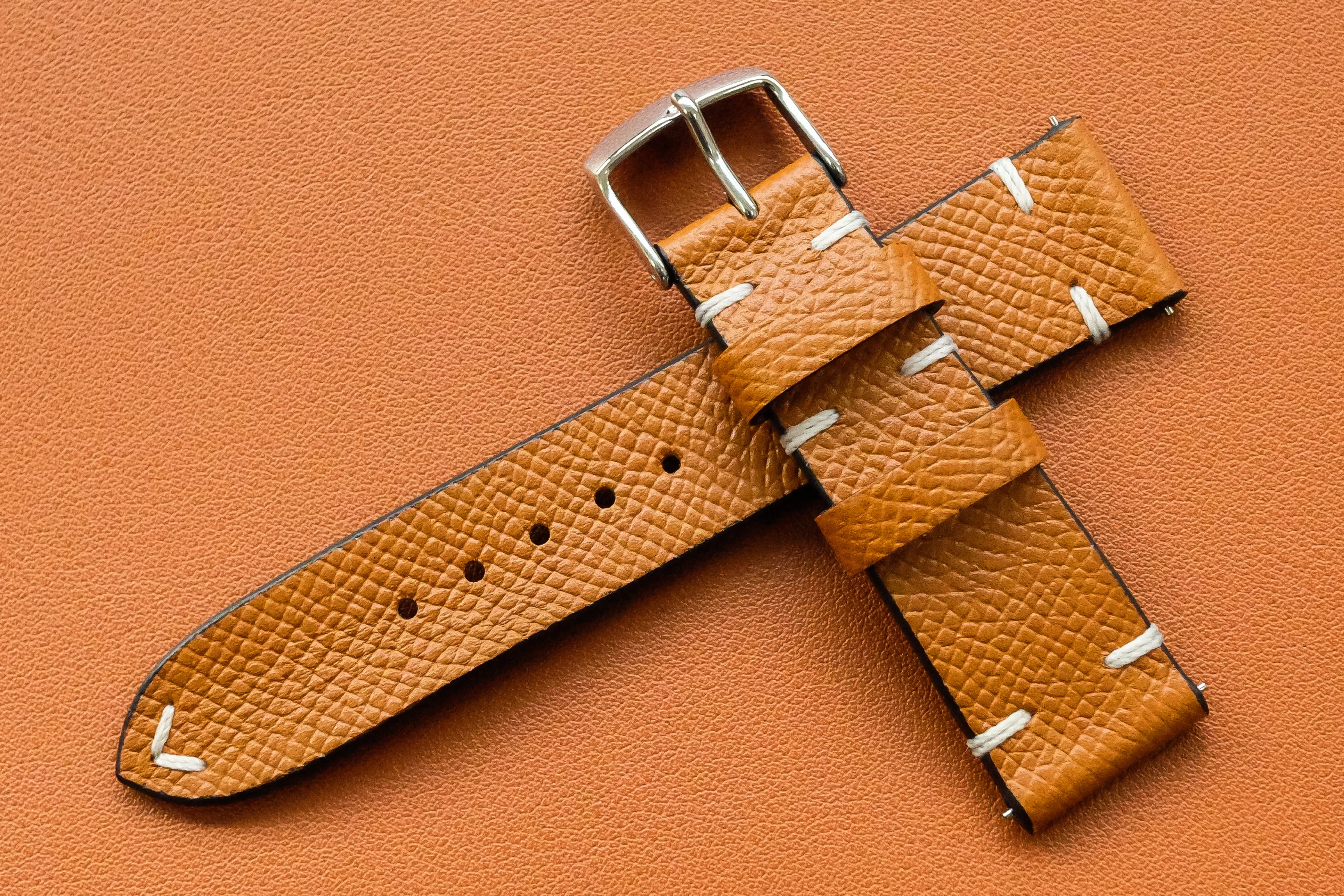 RM: Epsom Gold Side Stitch Watch Strap (20/18)