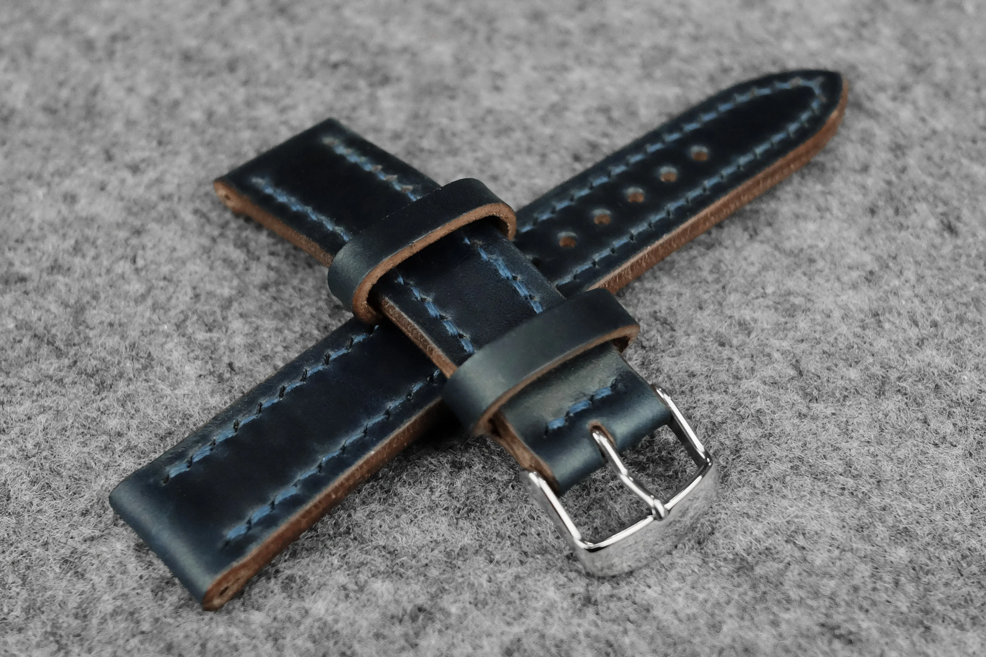 RM: Horween Chromexcel Navy Full Stitch Leather Watch Strap (22/20)