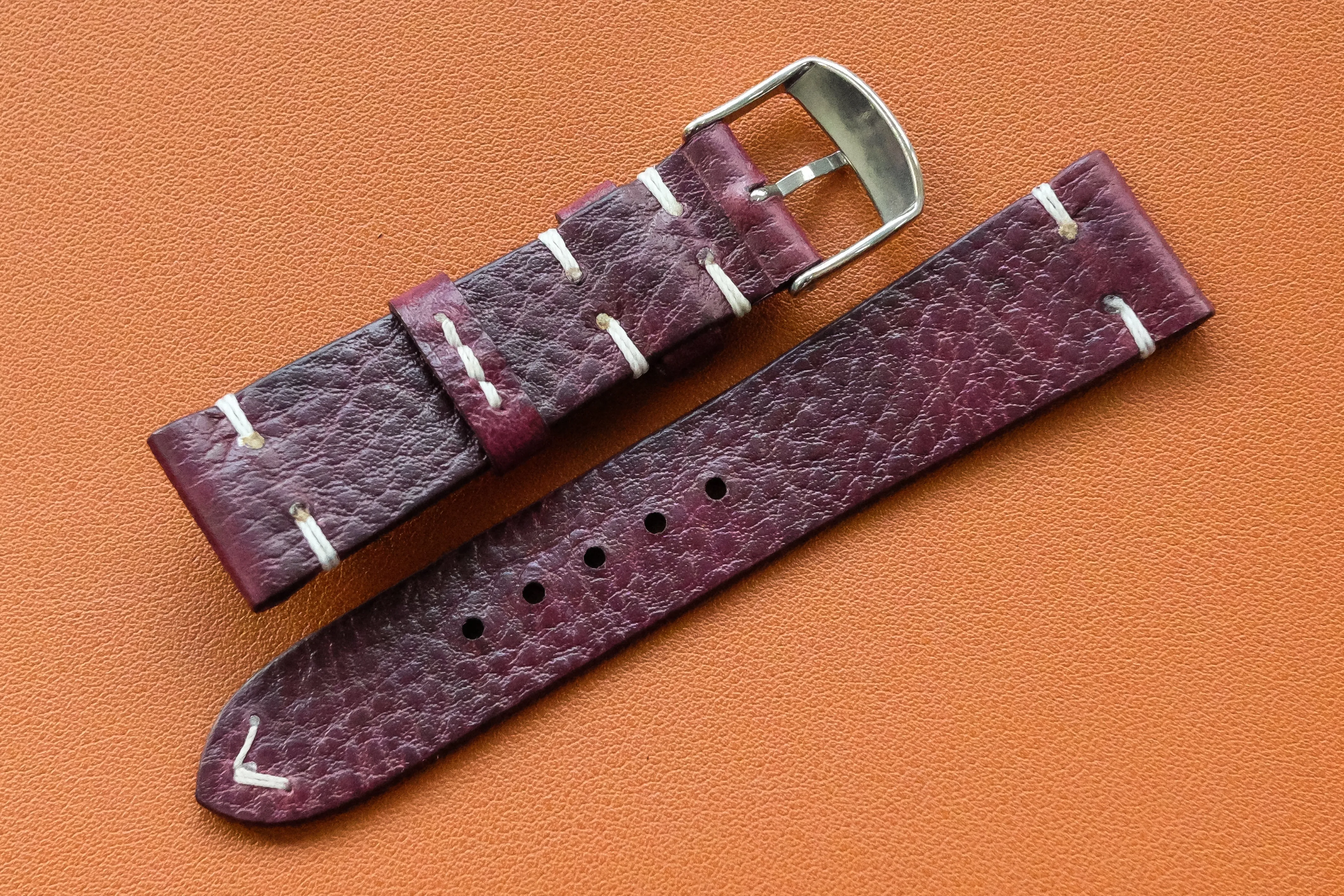 RM: Italian Embossed Burgundy Side Stitch Watch Strap (20/18)