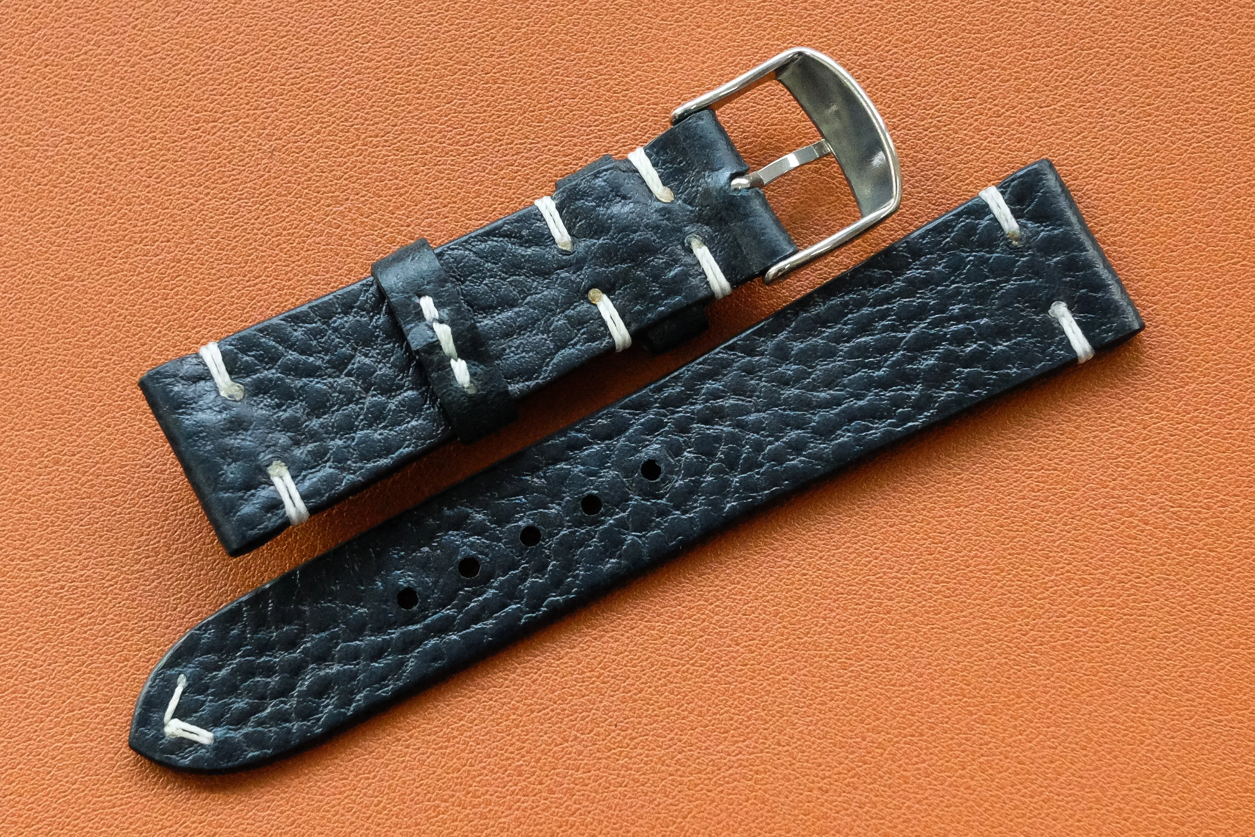 RM: Italian Embossed Dark Blue Side Stitch Watch Strap (20/18)