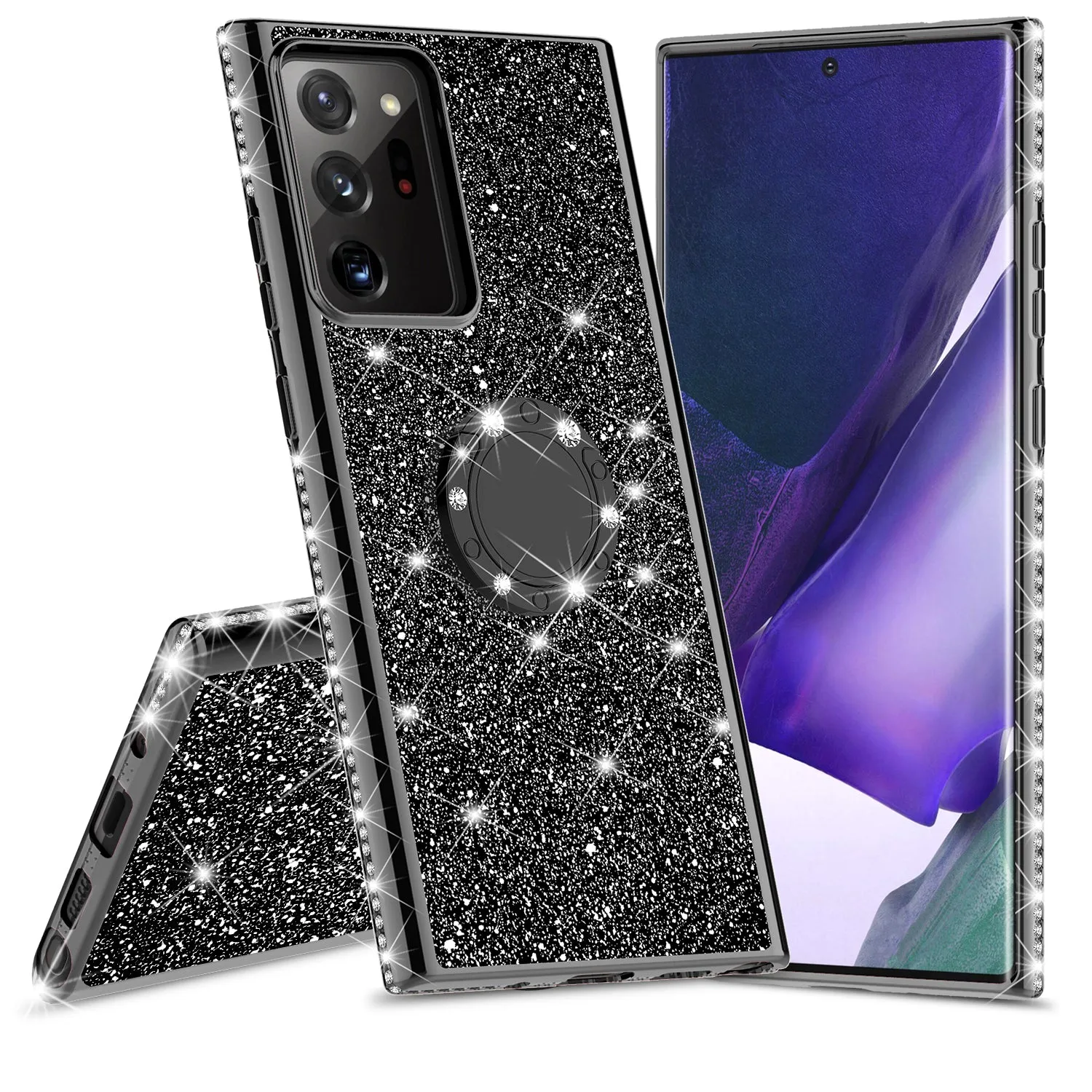 Samsung Galaxy A51 5G Case, Glitter Cute Phone Case Girls with Kickstand,Bling Diamond Rhinestone Bumper Ring Stand Sparkly Luxury Clear Thin Soft Protective Samsung Galaxy A51 5G Case for Girl Women - Black