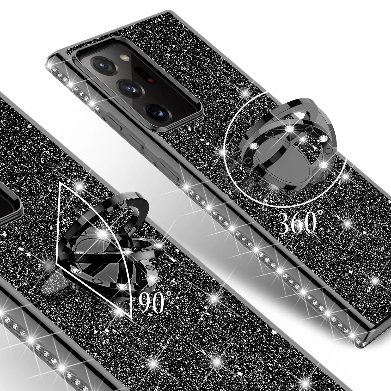 Samsung Galaxy A51 5G Case, Glitter Cute Phone Case Girls with Kickstand,Bling Diamond Rhinestone Bumper Ring Stand Sparkly Luxury Clear Thin Soft Protective Samsung Galaxy A51 5G Case for Girl Women - Black