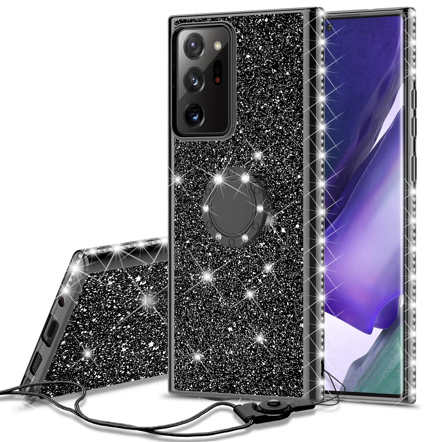 Samsung Galaxy A51 5G Case, Glitter Cute Phone Case Girls with Kickstand,Bling Diamond Rhinestone Bumper Ring Stand Sparkly Luxury Clear Thin Soft Protective Samsung Galaxy A51 5G Case for Girl Women - Black