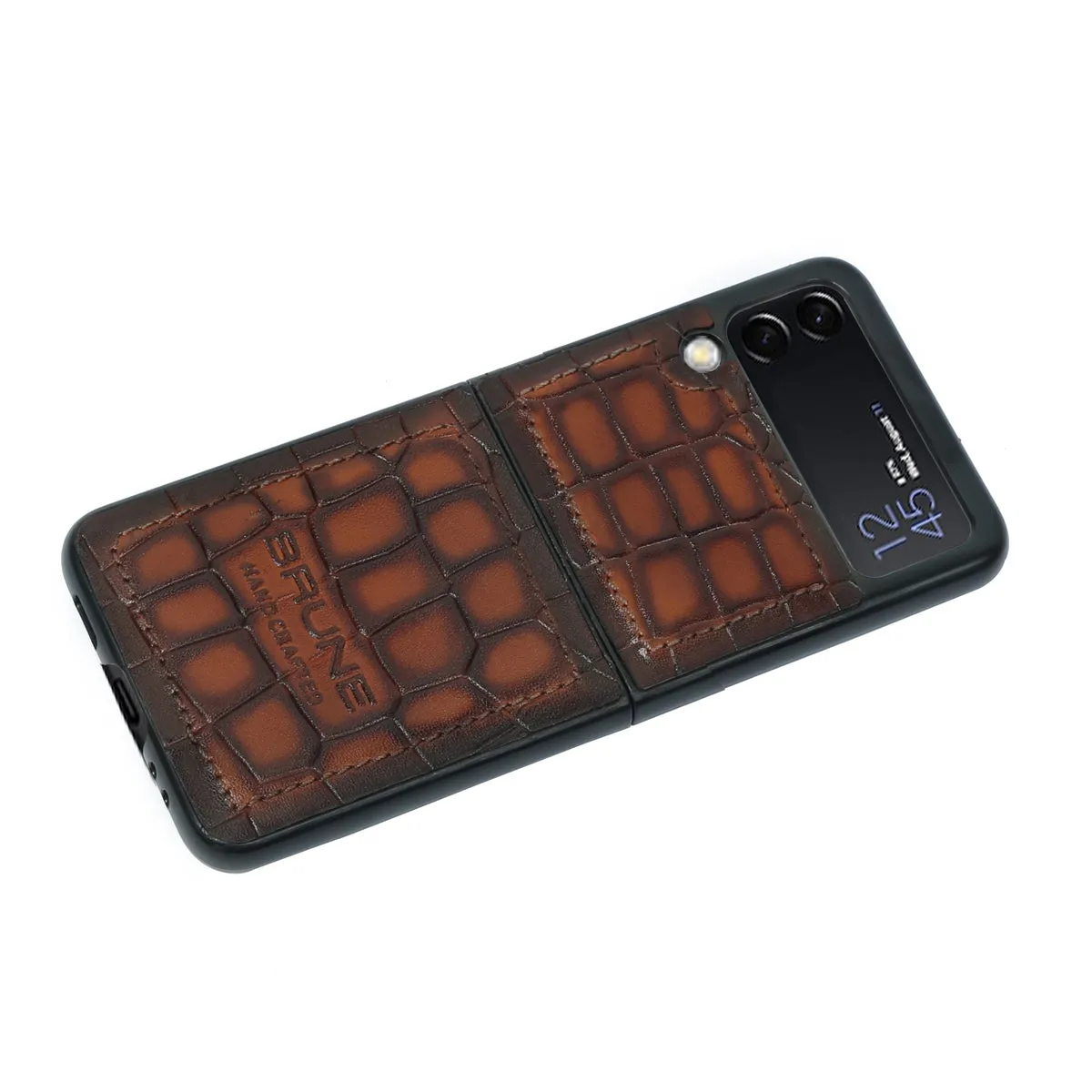 Samsung Galaxy Flip Series Tan Deep Croco Textured Leather Mobile Cover by Brune & Bareskin