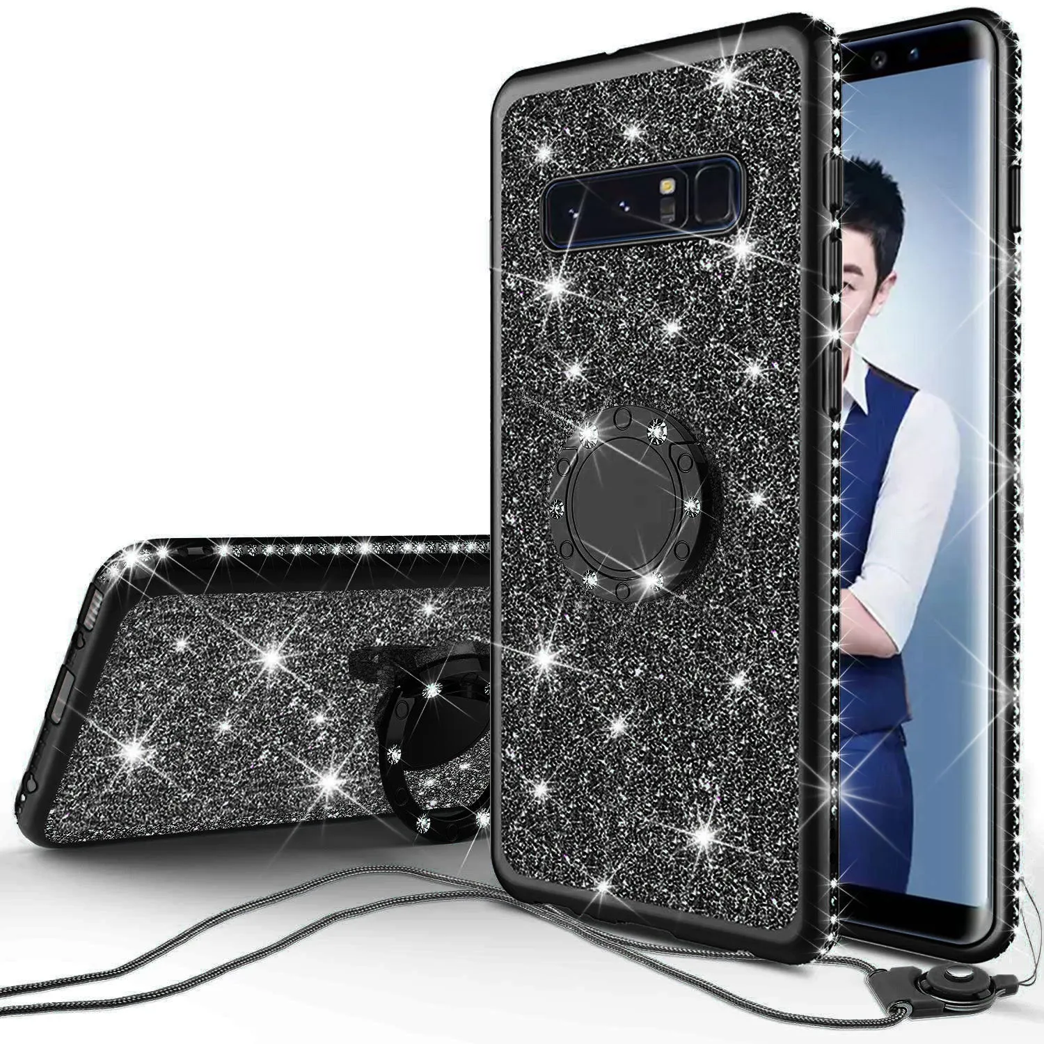 Samsung Galaxy S10e Case, Glitter Cute Phone Case Girls with Kickstand, Bling Diamond Rhinestone Bumper Ring Stand Sparkly Luxury Clear Thin Soft Protective Samsung Galaxy S10e Cover for Girl Women - Black